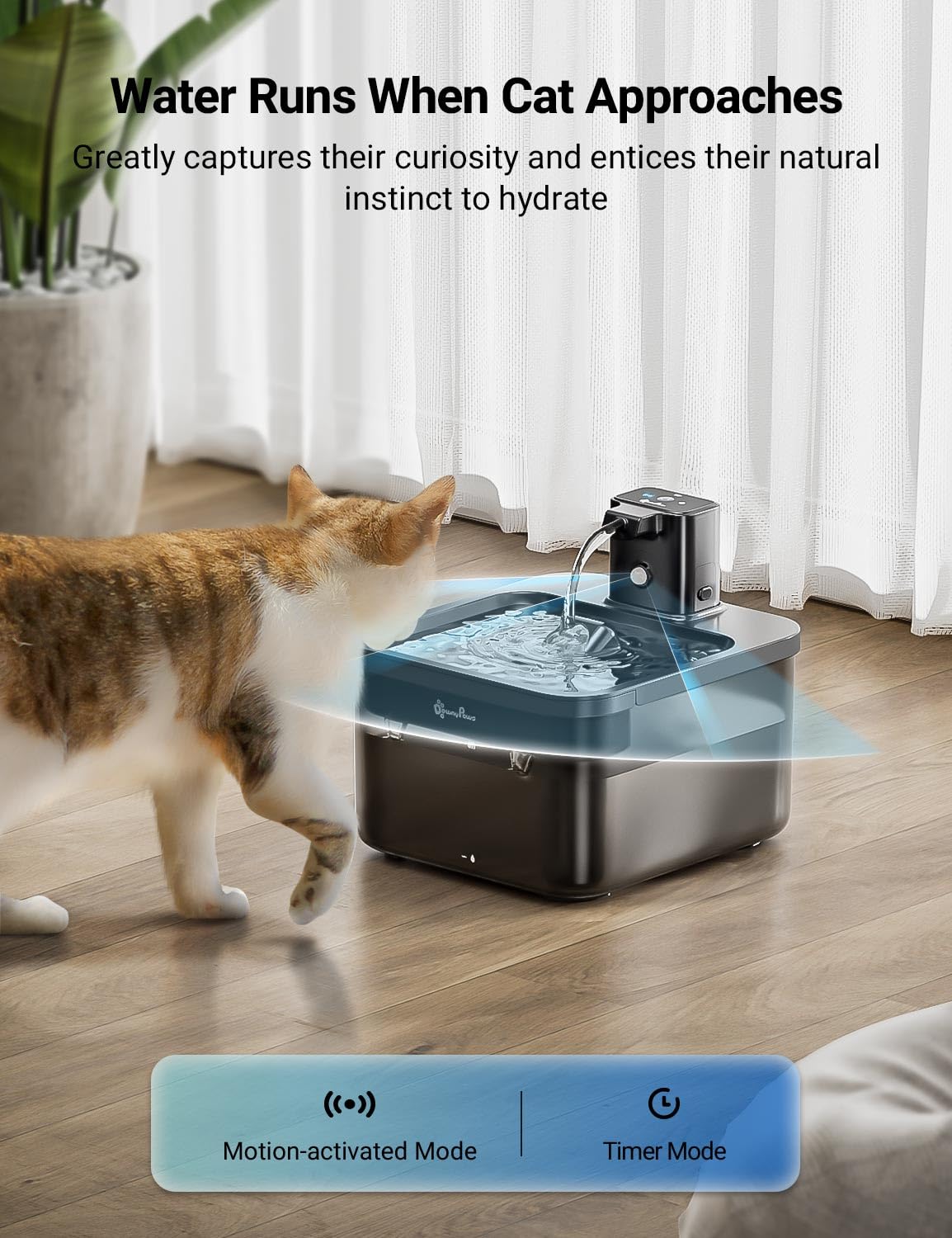 Downypaws Battery Operated Cat Water Fountain, 84Oz/2.5L Fursink Wireless Cat Waterer Fountain With Motion Sensor, Bpa-Free, Bla