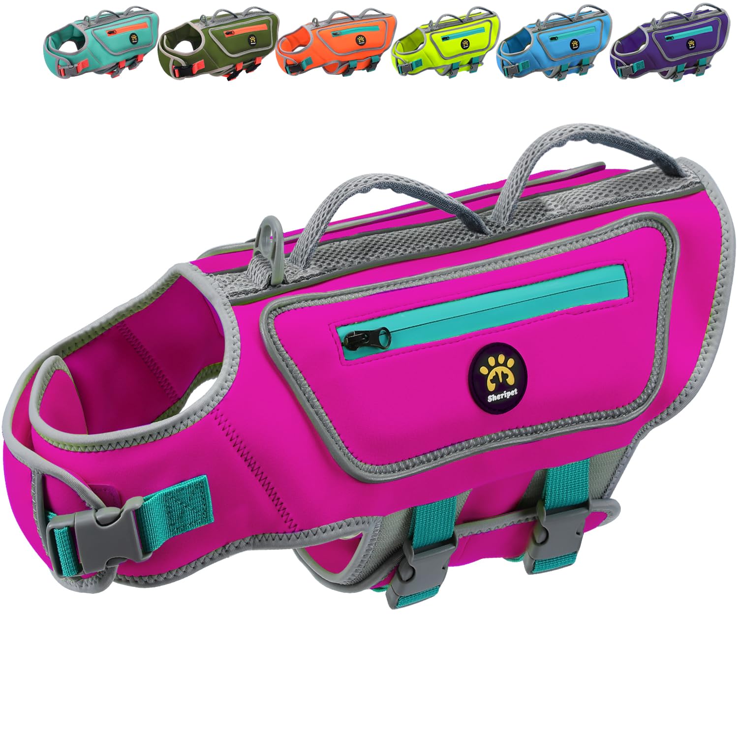 Sheripet Dog Life Vests For Swimming, High Visibility Dog Life Jacket Lightweight Adjustable Reflective Dogs Swim Vest For Boati