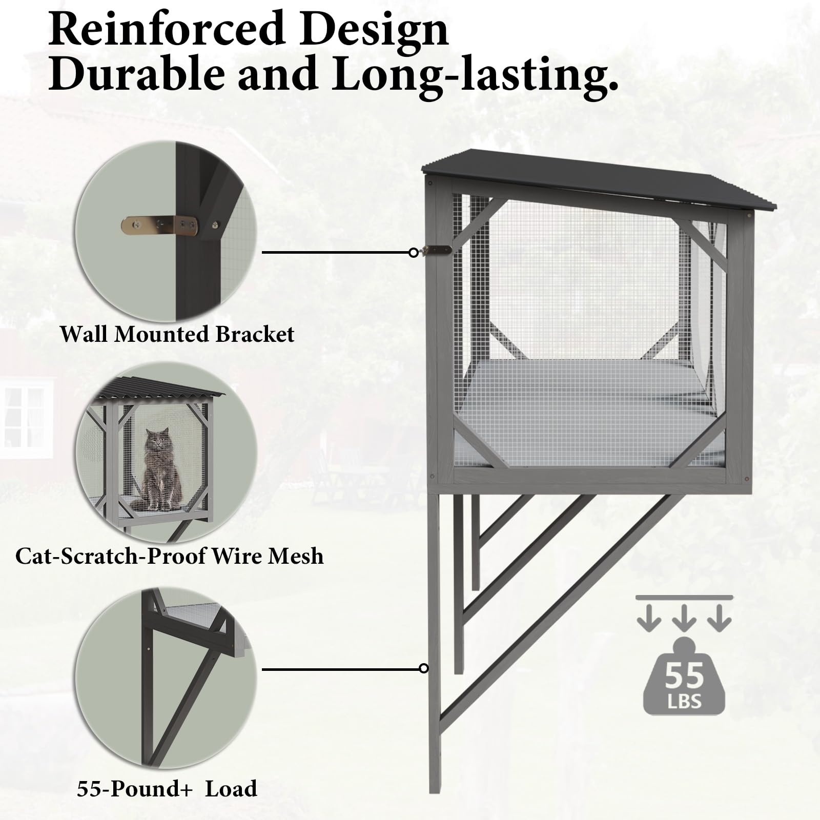 Waleaf Cat Window Box, 43.3  Catio Outdoor Cat Enclosure for Sunbathing, Napping & Overlooking, Sturdy Window Perch for Large In