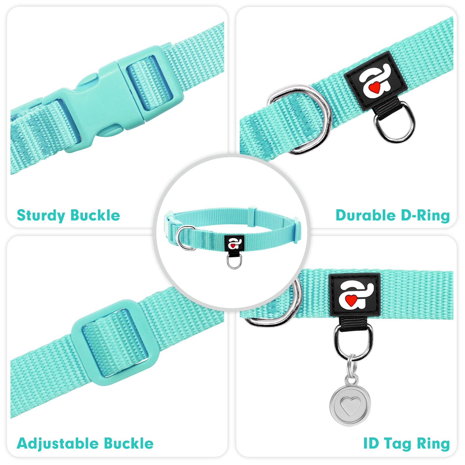 Azuza Nylon Dog Collar And Leash Set, Strong & Durable Basic Style Leash With Easy To Use Collar Hook, Available In Multiple Lengths For Large Dogs, Green,L