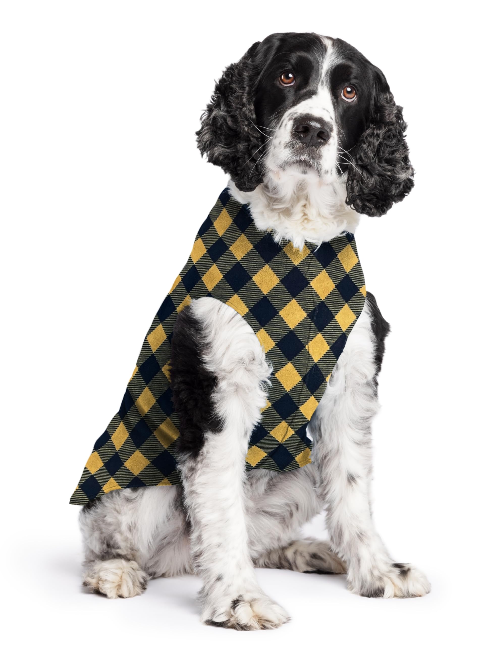 Gold Paw Stretch Fleece Dog Coat, Stretchy Pet Sweater, Machine Washable Pullover For Winter And Fall, Gold Buffalo Check, 20