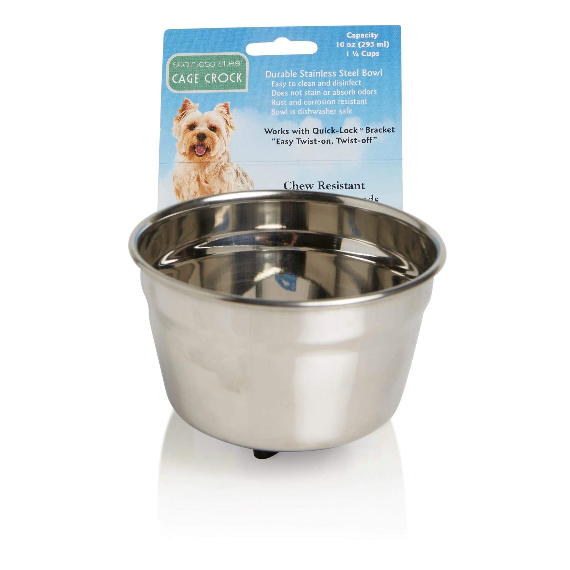 Lixit Quick Lock Cage Bowls for Dogs, Cats, Rabbits and Other Pets (10oz, Stainless)