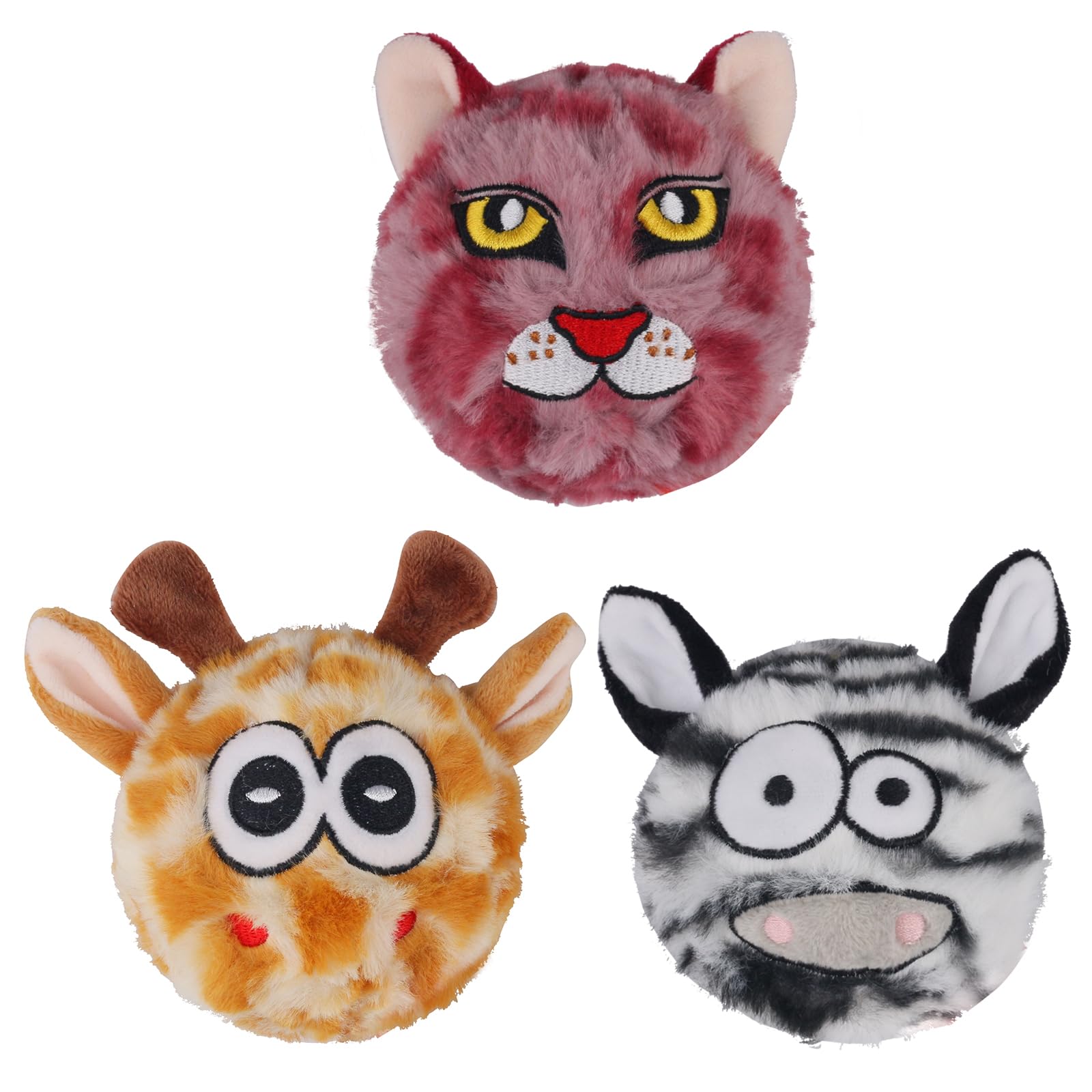 DKING 3Pack Squeaky Dog Balls,2 in1 Funny Puppy Ball Toys,Birthday Dog Toy for Small Medium Dogs (Animal Ball)