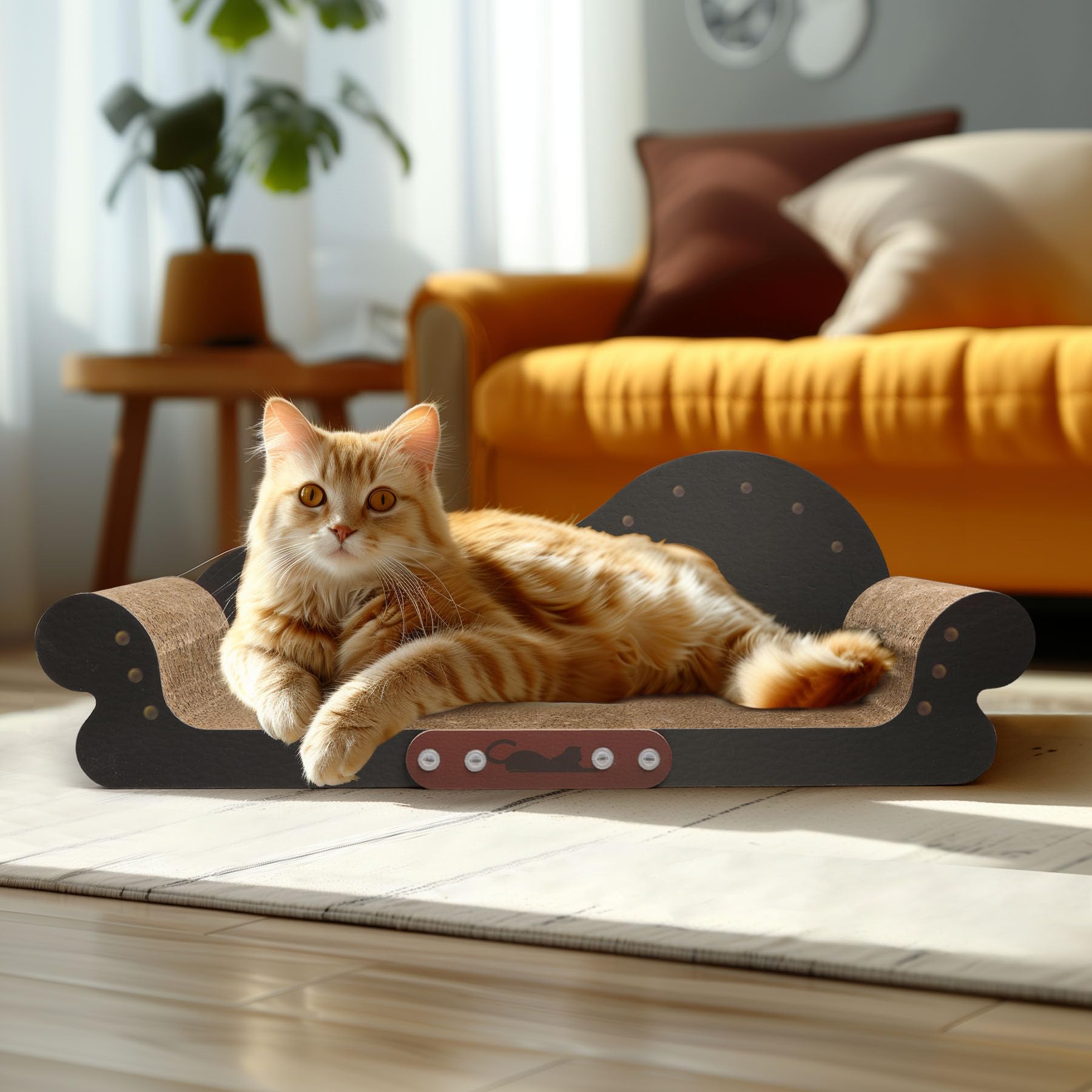 ComSaf Large Cat Scratcher Bed - 26" Durable Cardboard Cat Couch, Brown, Model PG2803, Indoor Furniture Protector
