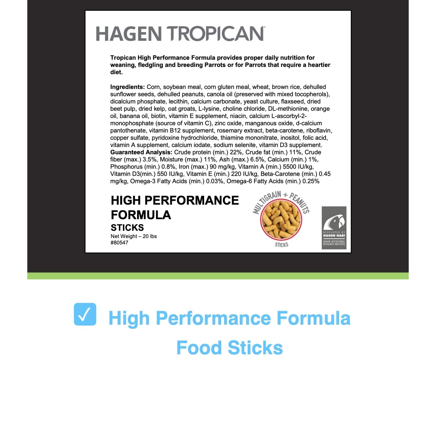 HARI Tropican Bird Food, Hagen Parrot Food Sticks with Vitamins & Minerals for Birds Needing Extra Nutrition, High Performance F