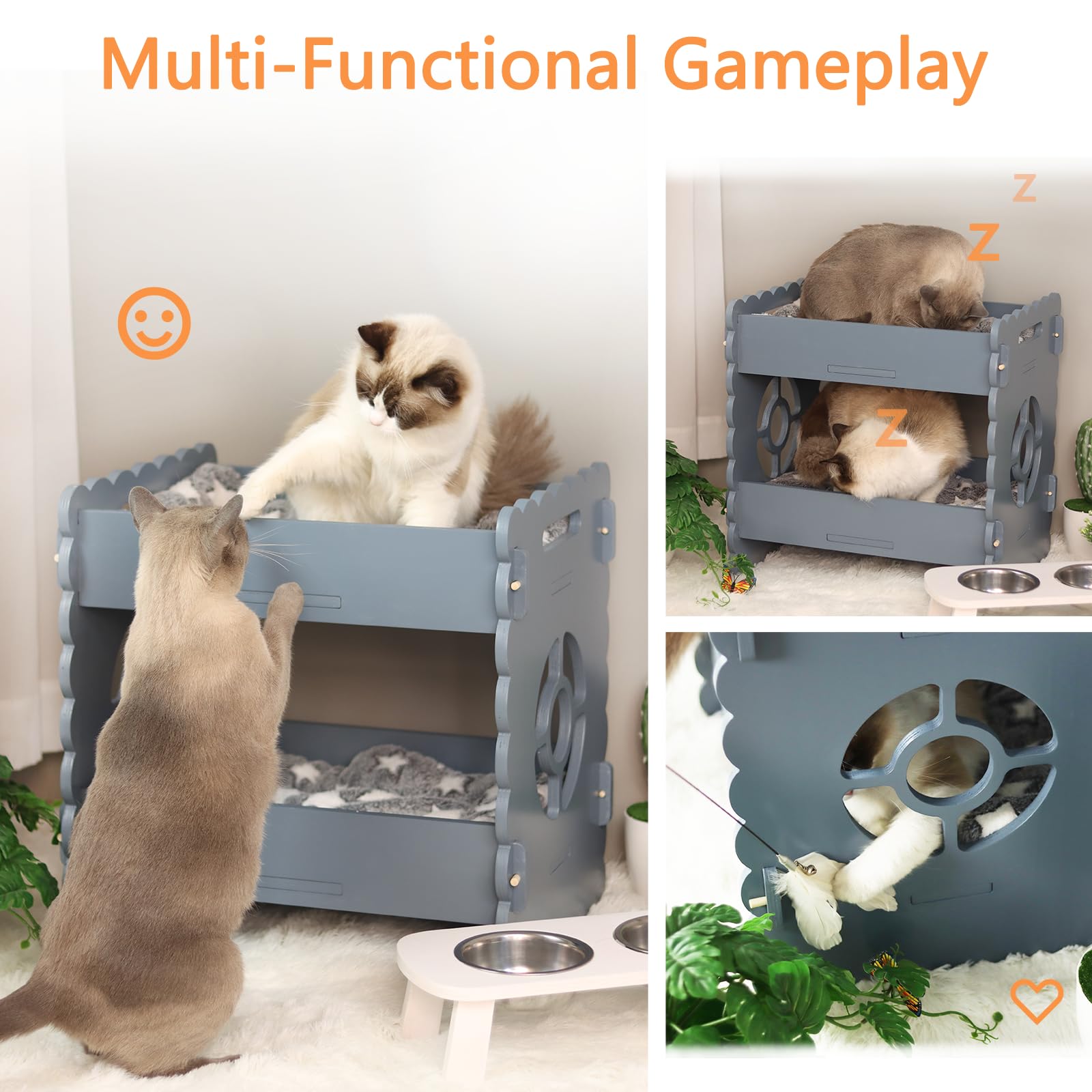 Ankuliy Cat Bunk Beds For 2 Indoor Cats,Double Raised Cat Bed,Elevated Cat Bed Furniture,Modern Cat Condo With Matress,Protect C