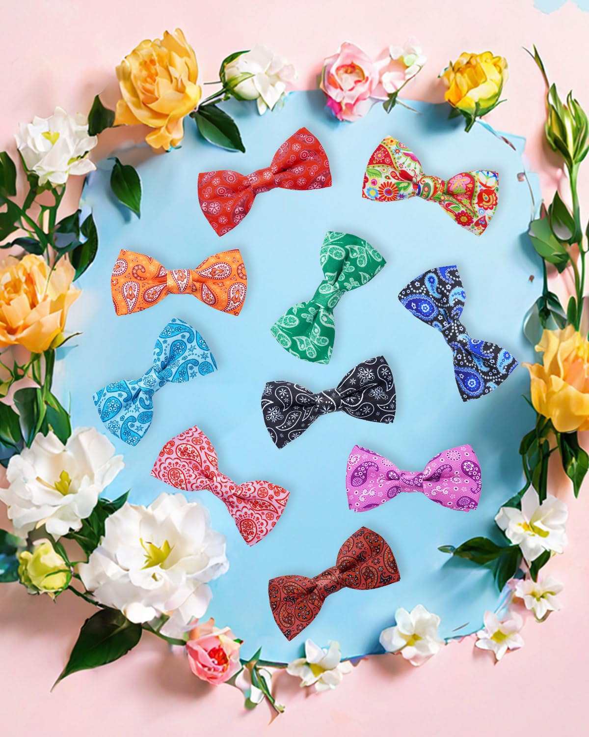 Pet Show 10 Pack Paisley Small Dog Bow Ties Sliding Collar Attachments Puppy Cats Floral Bowties For Medium Dogs Classy Bowknots