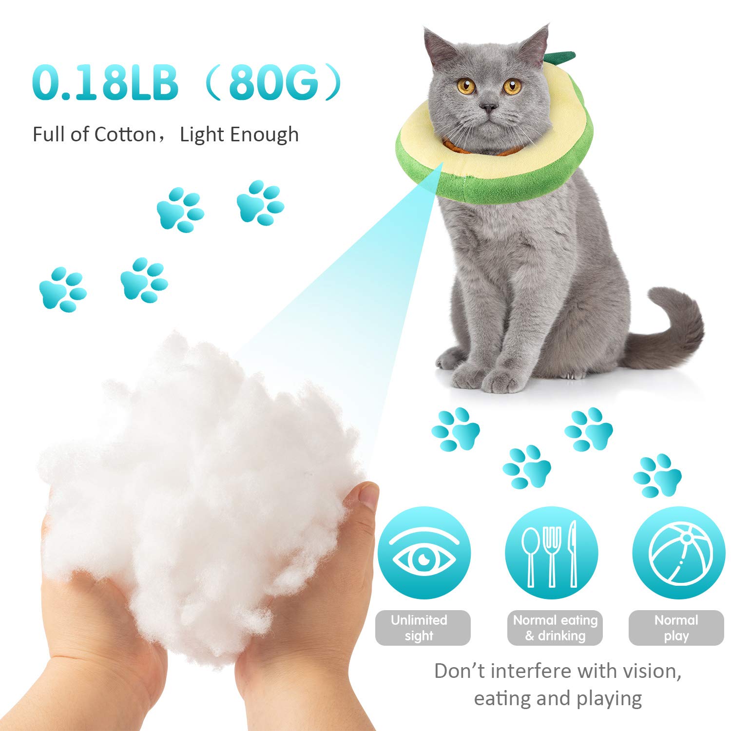 Frienda 2 Pieces Adjustable Cat Cone, Cat Recovery Collar, Kitten Cones After Surgery Pet Neck Strap Elizabethan Donut Toast Nec