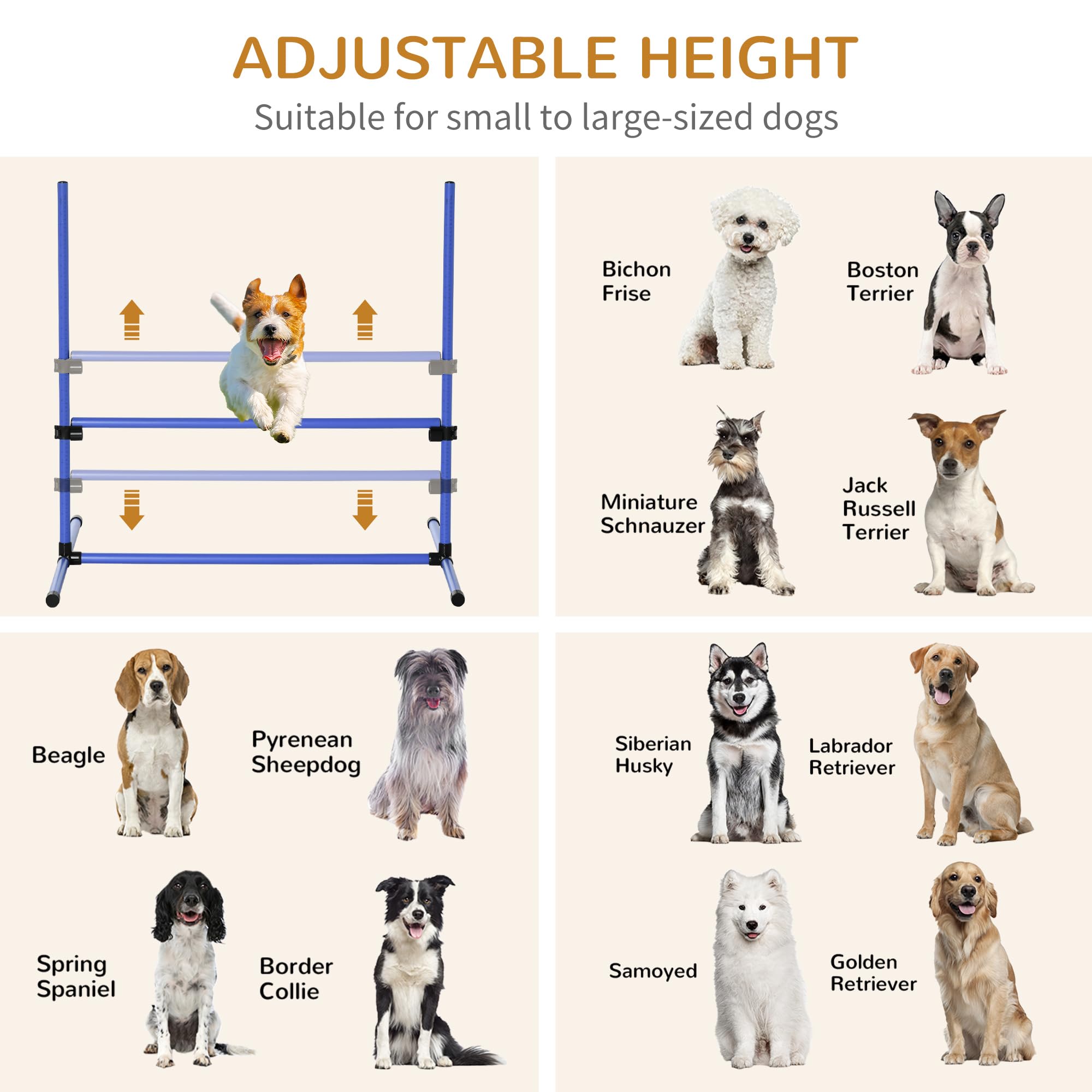 Pawhut Large Size Dog Agility Training Equipment 6Kg Gross Wight, 6 Pcs Adjustable Height Jump Bars, Obstacle Course Starter Kit