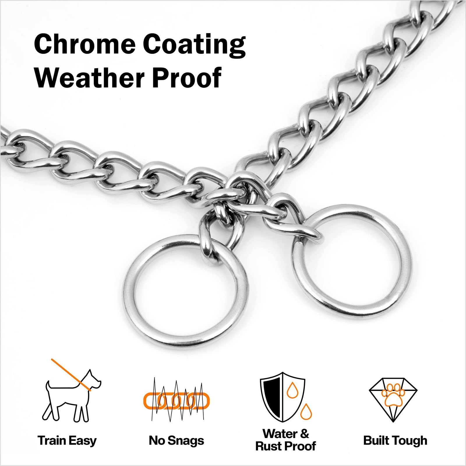 Tagme Chain Dog Choke Collar, Weather Proof Metal Slip Collars Training Choker Collar For Small Medium Large Dogs Breed