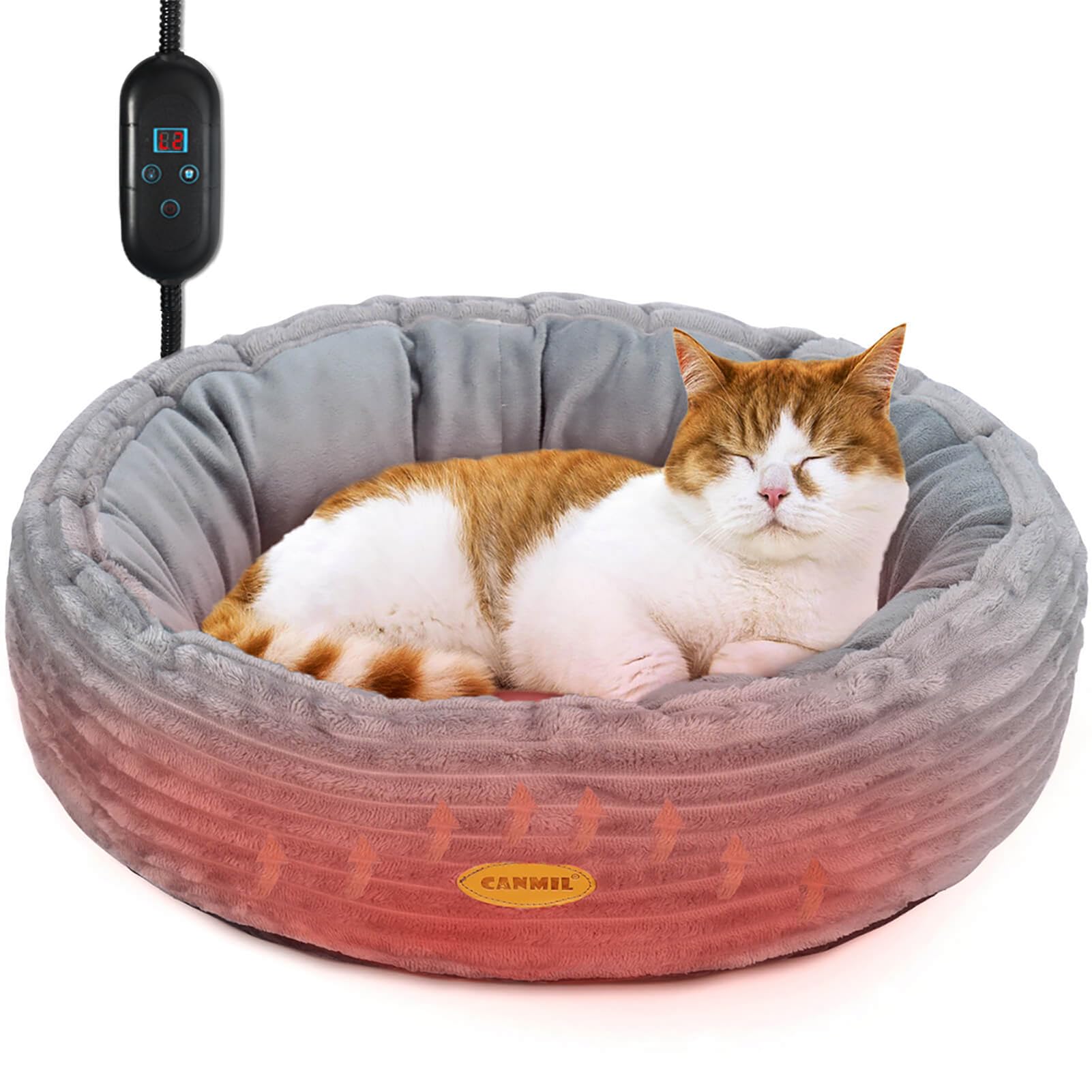 Heated Cat Bed For Indoor Cats, 20 Electric Cat Heated Bed Pet Warming Bed For Cats And Small Dogs, Washable Calming Round Donut