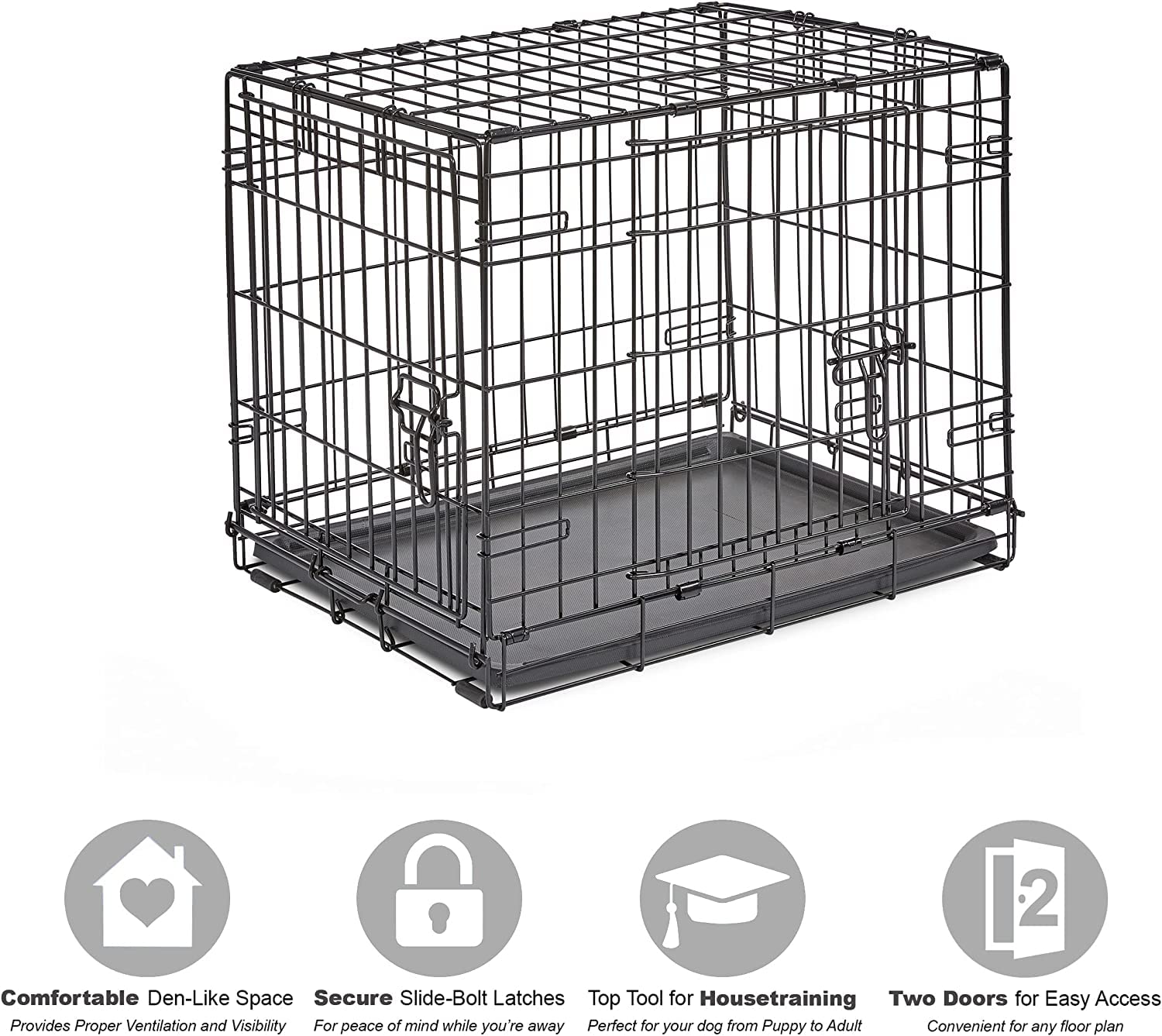 New World Newly Enhanced Double Door New World Dog Crate, Includes Leak-Proof Pan, Floor Protecting Feet, & New Patented Features, 24 Inch