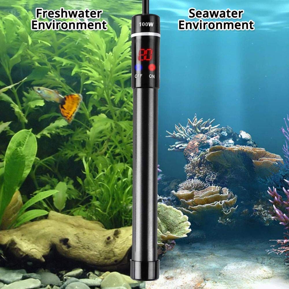 Mq Titanium Alloy 200W Aquarium Heater For Salt And Fresh Water, Digital Led Display Submersible Heater With External Thermostat Controller, For Fish Tank 25-40Gallon
