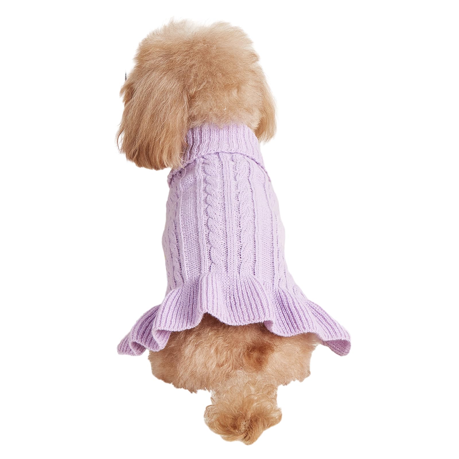 Bwealthest Dog Sweater & Dress - Cable Knit Pet Clothes For Small Dogs & Cats (Light Purple, Large)