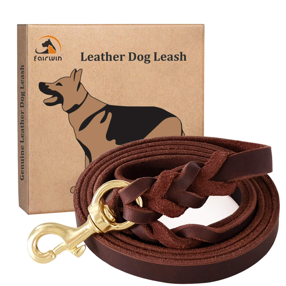 Fairwin Braided Leather Dog Training Leash 6 Foot - 5.6 Foot Military Grade Heavy Duty Dog Leash For Large Medium Small Dogs (M: