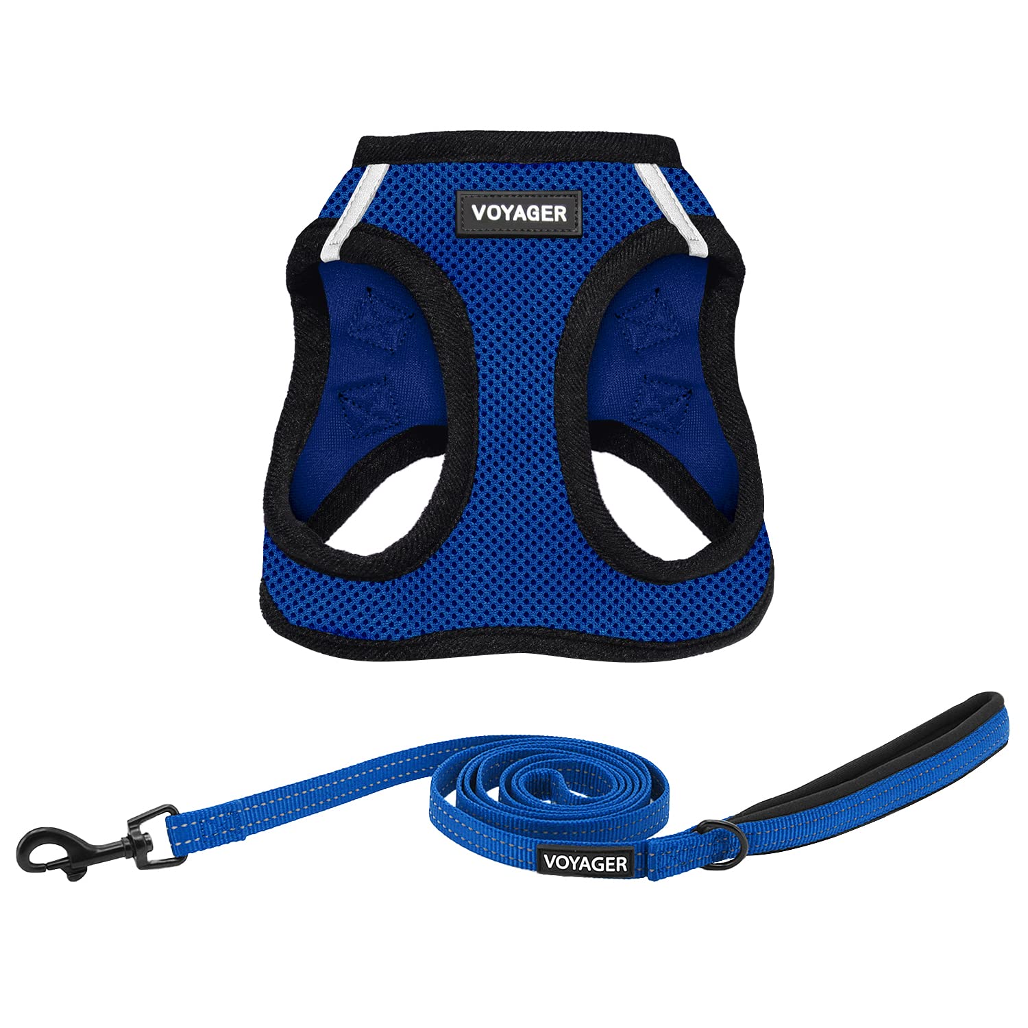 Voyager Step-In Air All Weather Mesh Harness And Reflective Dog 5 Ft Leash Combo With Neoprene Handle, For Small, Medium And Large Breed Puppies By Best Pet Supplies - Blue, Large