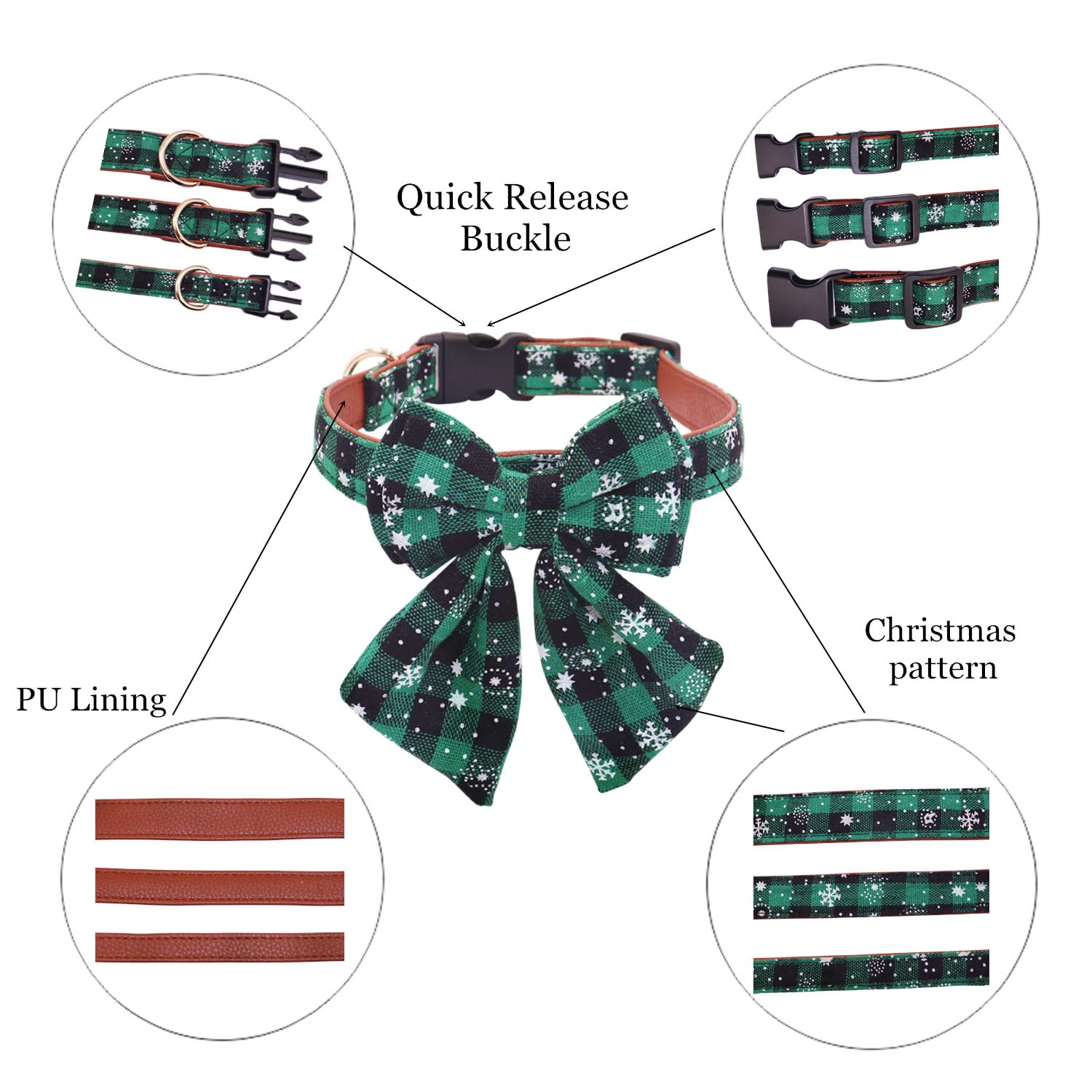 Thain Christmas Dog Collar With Style Bow, Quick Release Plastic Buckle Adjustable Cotton Red Bowtie Dog Christmas Collars For L