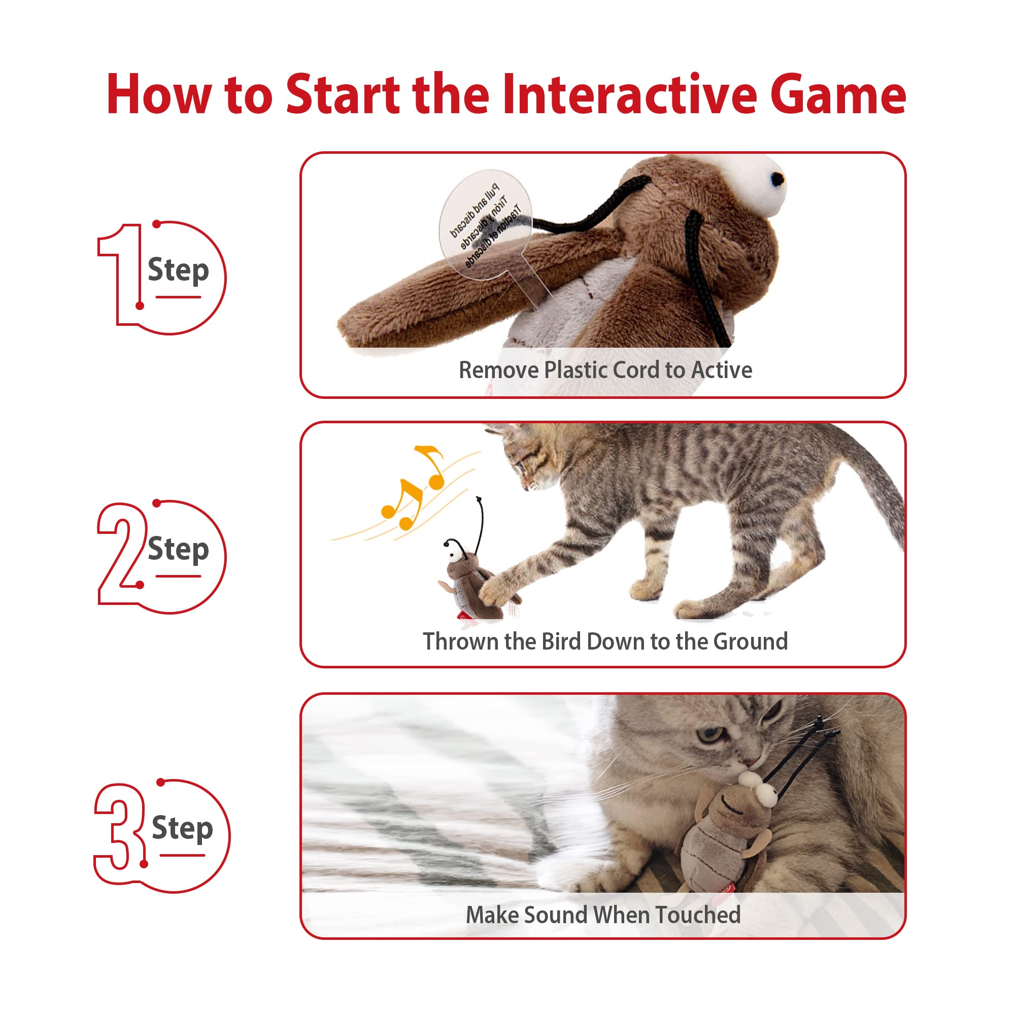 Gigwi Squeaky Cricket Cat Toy,Interactive Cat Toys Electronic Motion Activated Bug Sound,Automatic Cat Play Squeaky Toy For Indoor Fun