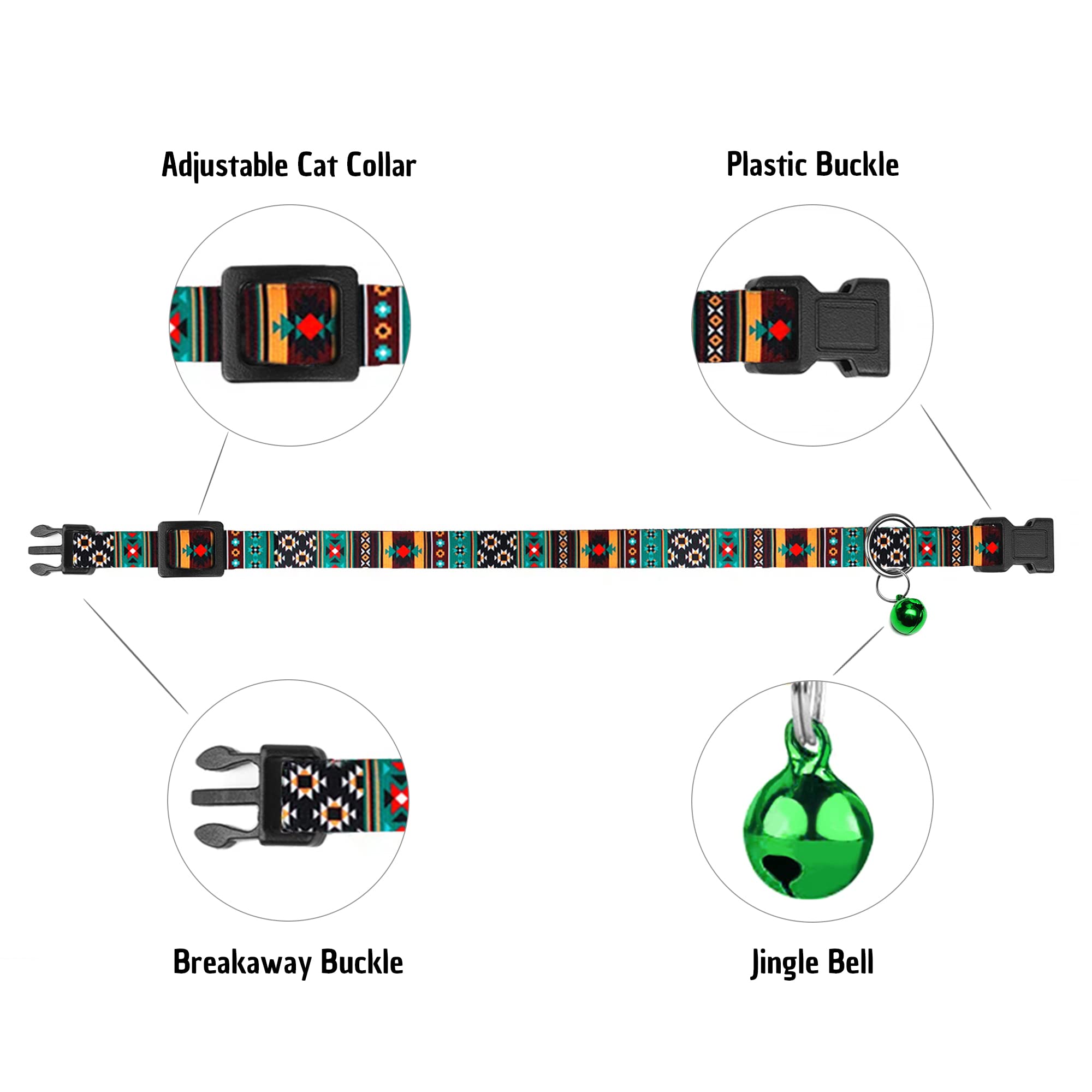 Cat Collar Breakaway 2Pcs Adjustable Pattern Tribal Aztec Southwest Safety Pet Collars For Cats Kitten (Aztec + Tribal)