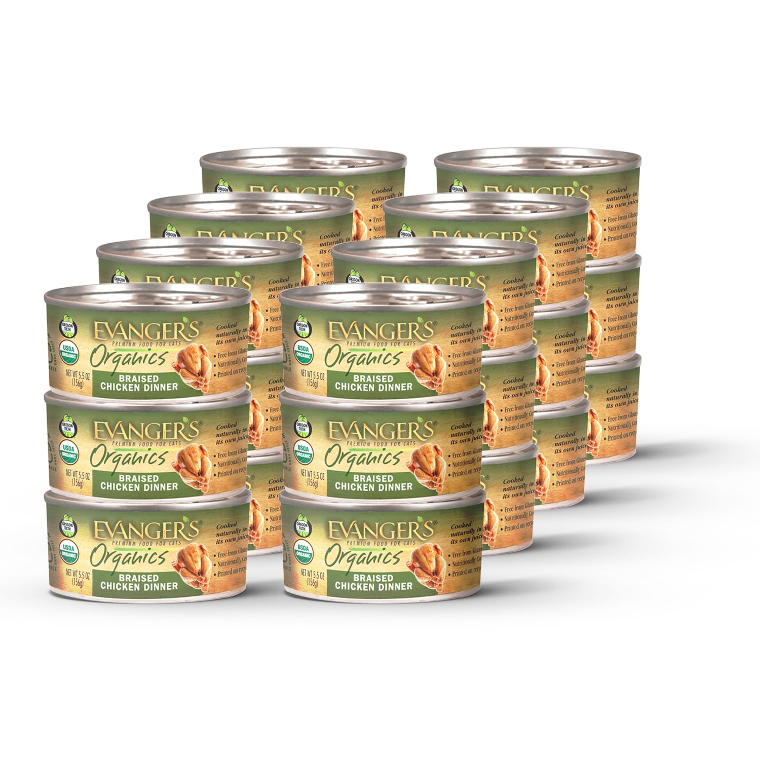 Evangers Organics Braised Chicken Dinner for Cats - 5.5 oz, 24 Count - Organic, Grain Free Wet Cat Food - Simple Braised Chicke
