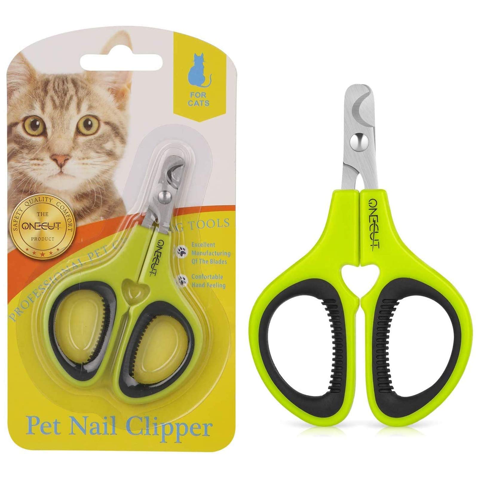 Onecut Pet Nail Clippers, Update Version Cat & Kitten Claw Nail Clippers For Trimming, Professional Pet Nail Clippers Best For A Cat, Puppy,Rabbit, Kitten & Small Dog,Sharp & Safe (Green)