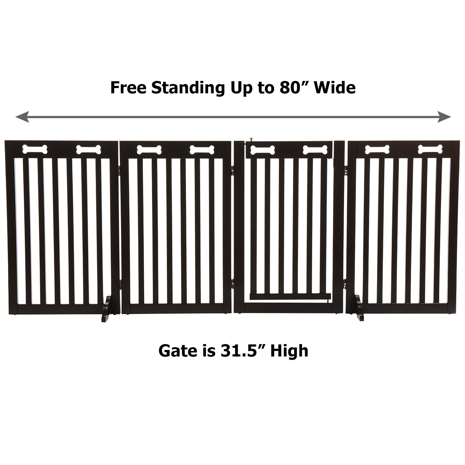 Arf Pets Freestanding Dog Gate With Door, 4 Panel 360 Configurable Wooden Fence, 80' Wide, 31.5' High, Set Of Foot Supporters