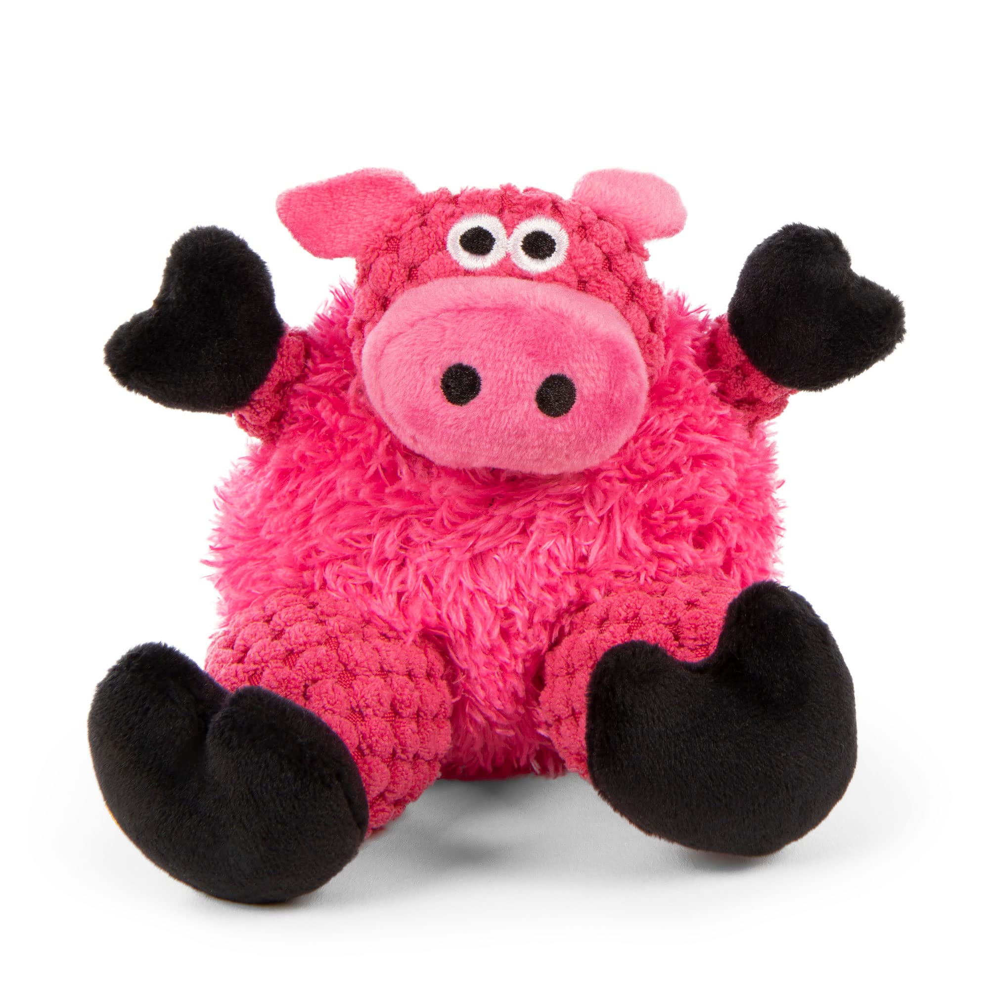 Godog Checkers Just For Me Sitting Pig Squeaky Plush Dog Toy, Chew Guard Technology - Pink, Mini