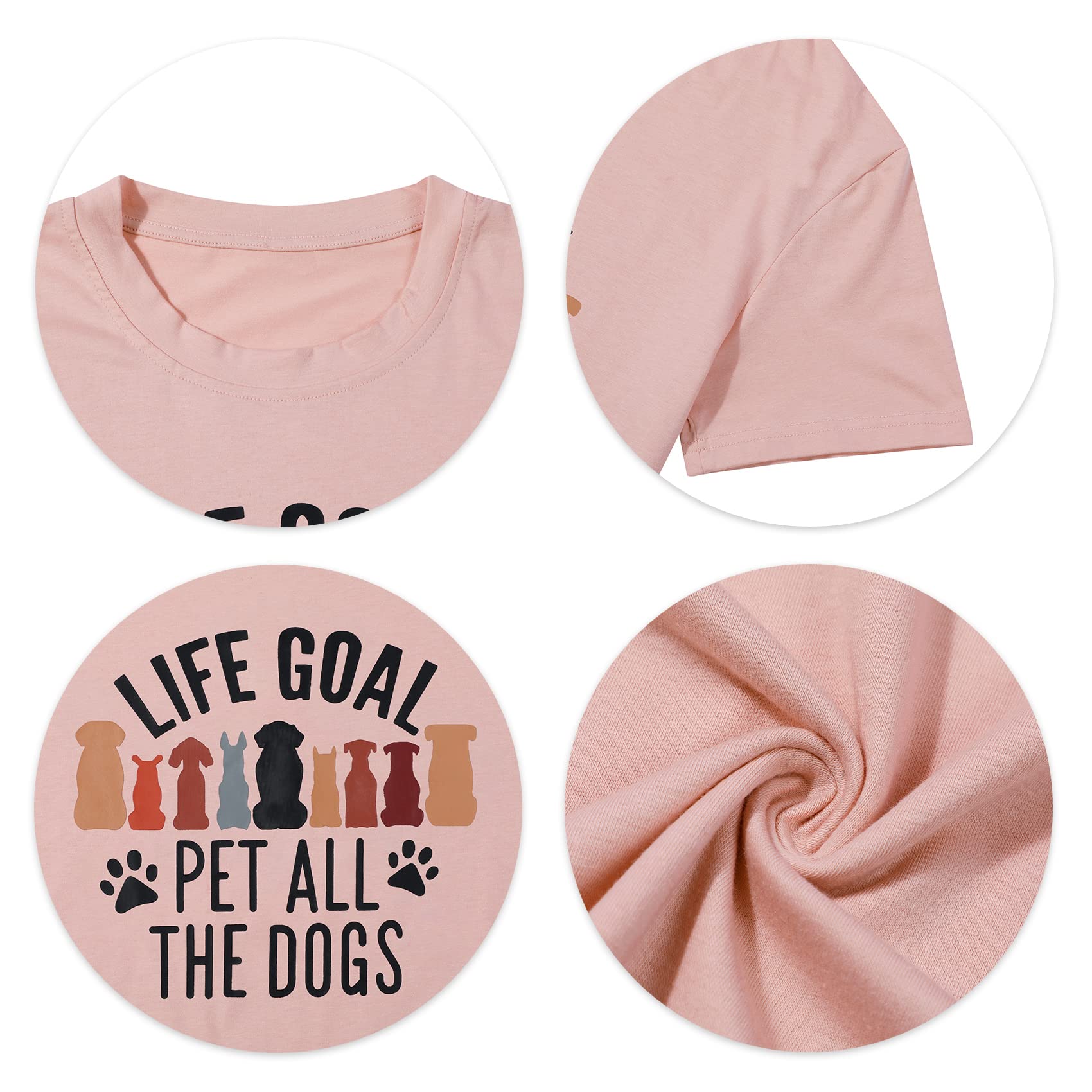 Women Mom Tshirts Life Goal Pet All The Dogs Letter Print Shirts Funny Saying Dog Lover Tee Top