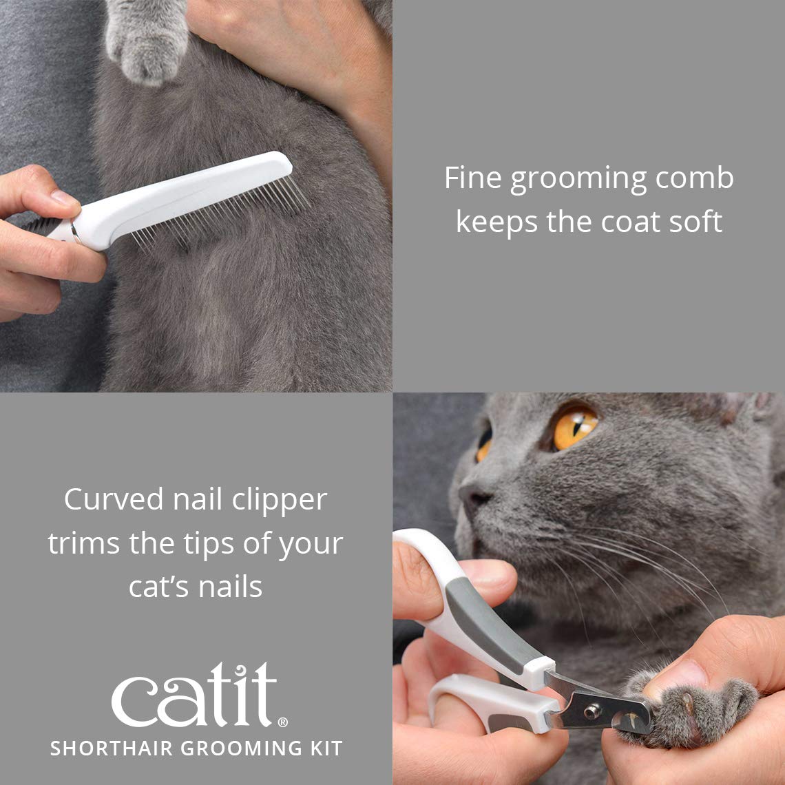 Catit Senses 2.0 Short Hair Cat Grooming Kit,White, 6 Piece Set