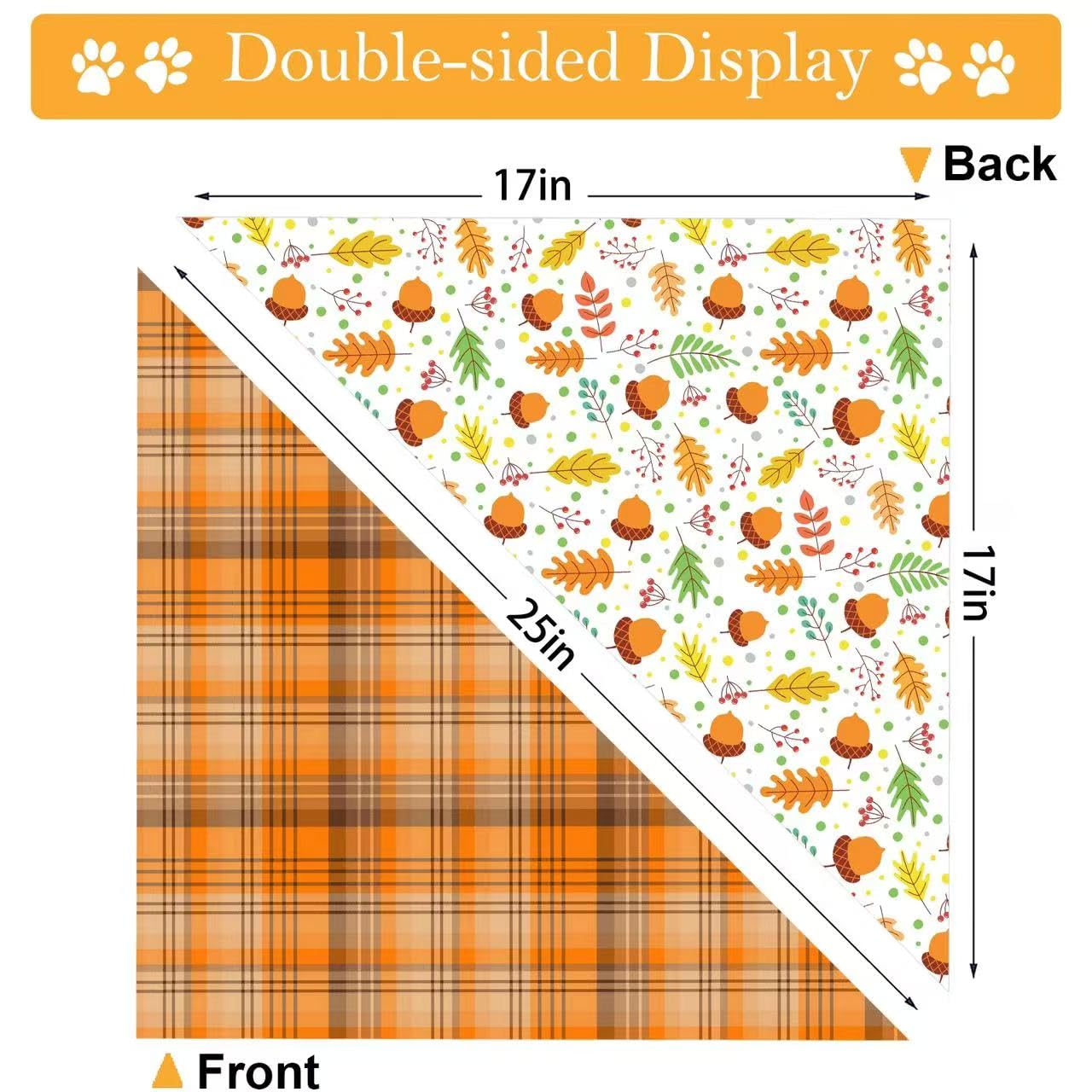 Thanksgiving Dog Bandana, Pumpkin Turkey Dog Scarf, Fall Autumn Leaves Dog Thanksgiving Bandanas for Medium Large Dogs Pets
