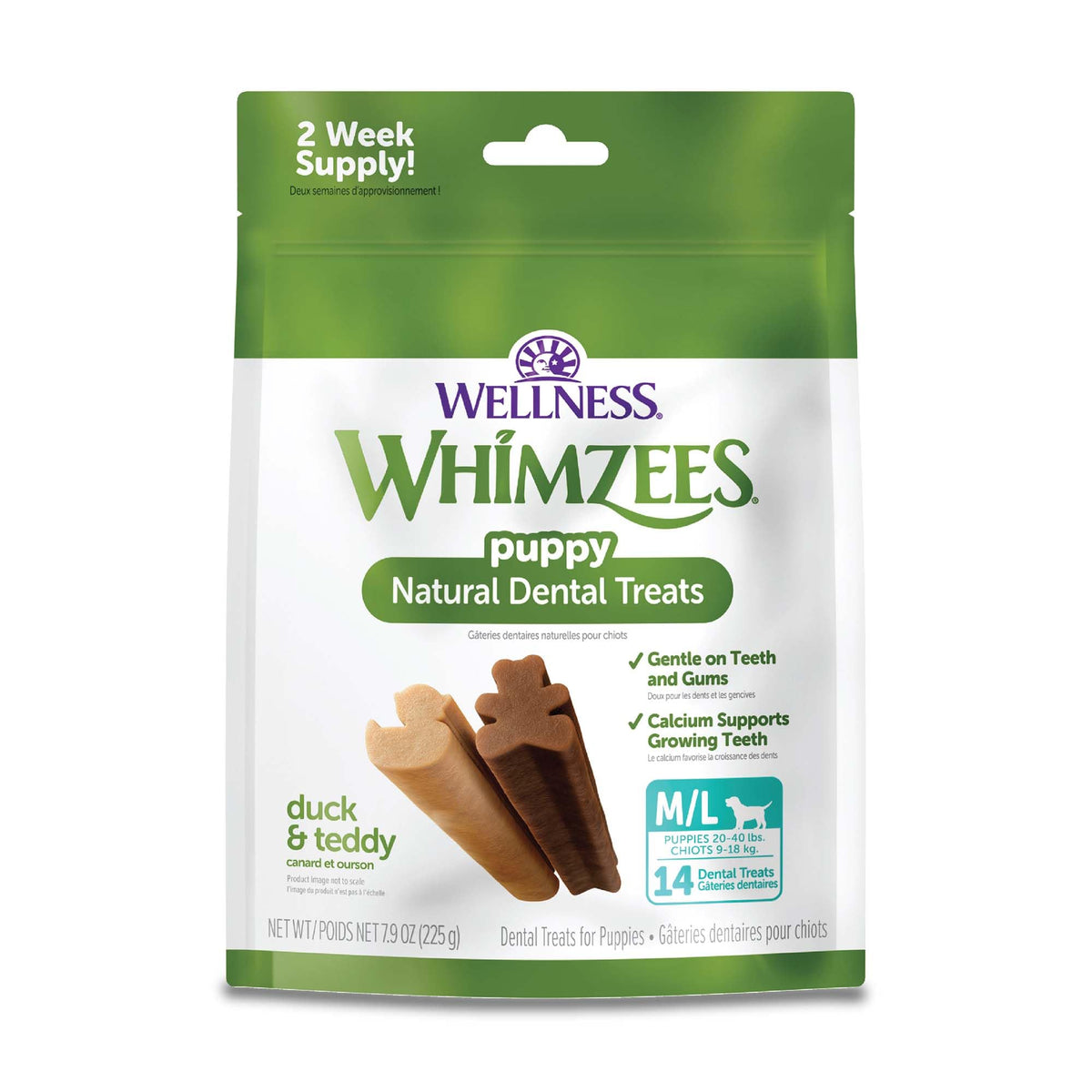 Wellness Whimzees Puppy Dog Dental Treats, Natural Chews, Medium & Large Size Stick, (14 Count)