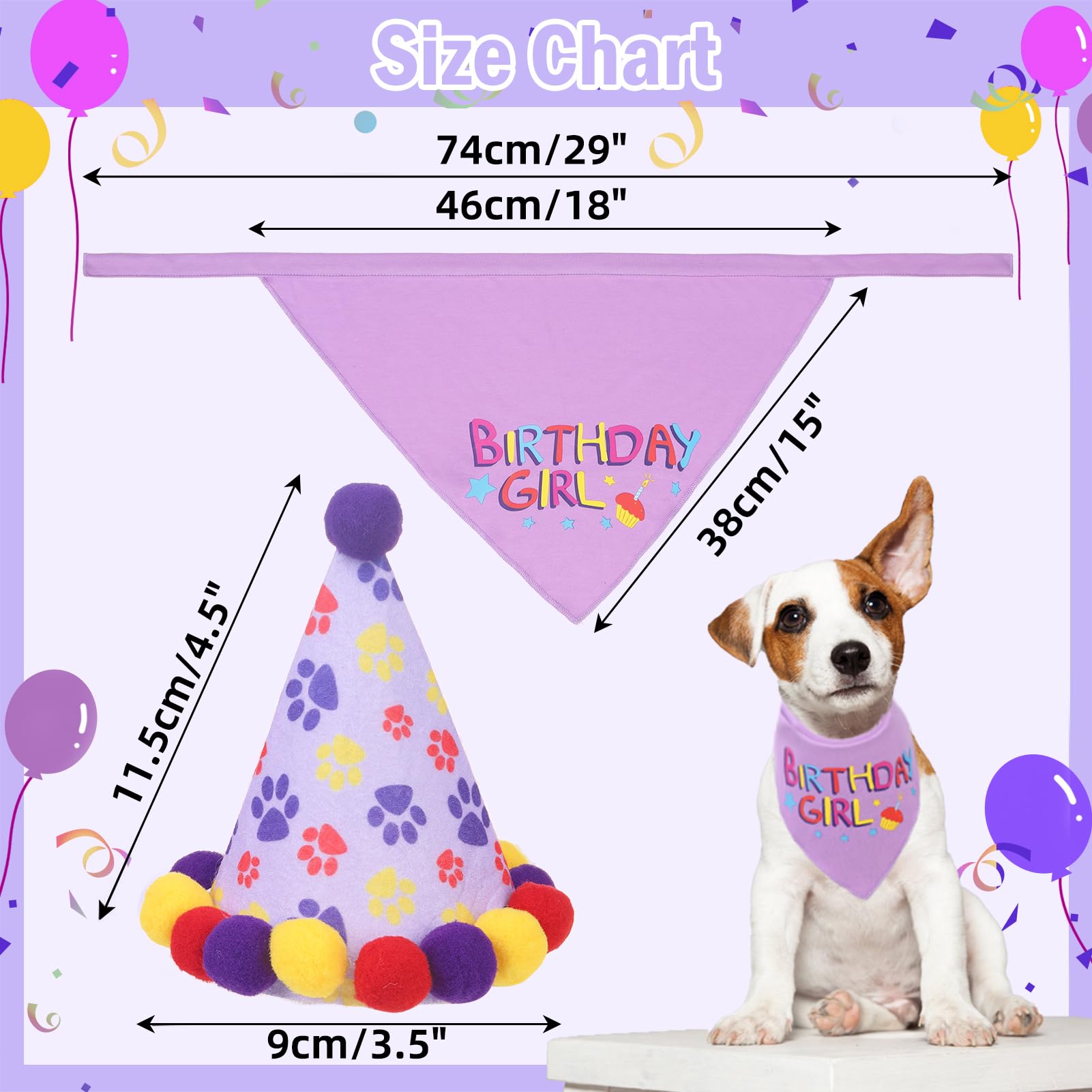 PUPTECK Dog Birthday Bandana Scarf with Cute Doggy Party Hat, Costume Decorations Supplies for Small Medium Large Dogs Boy Girl