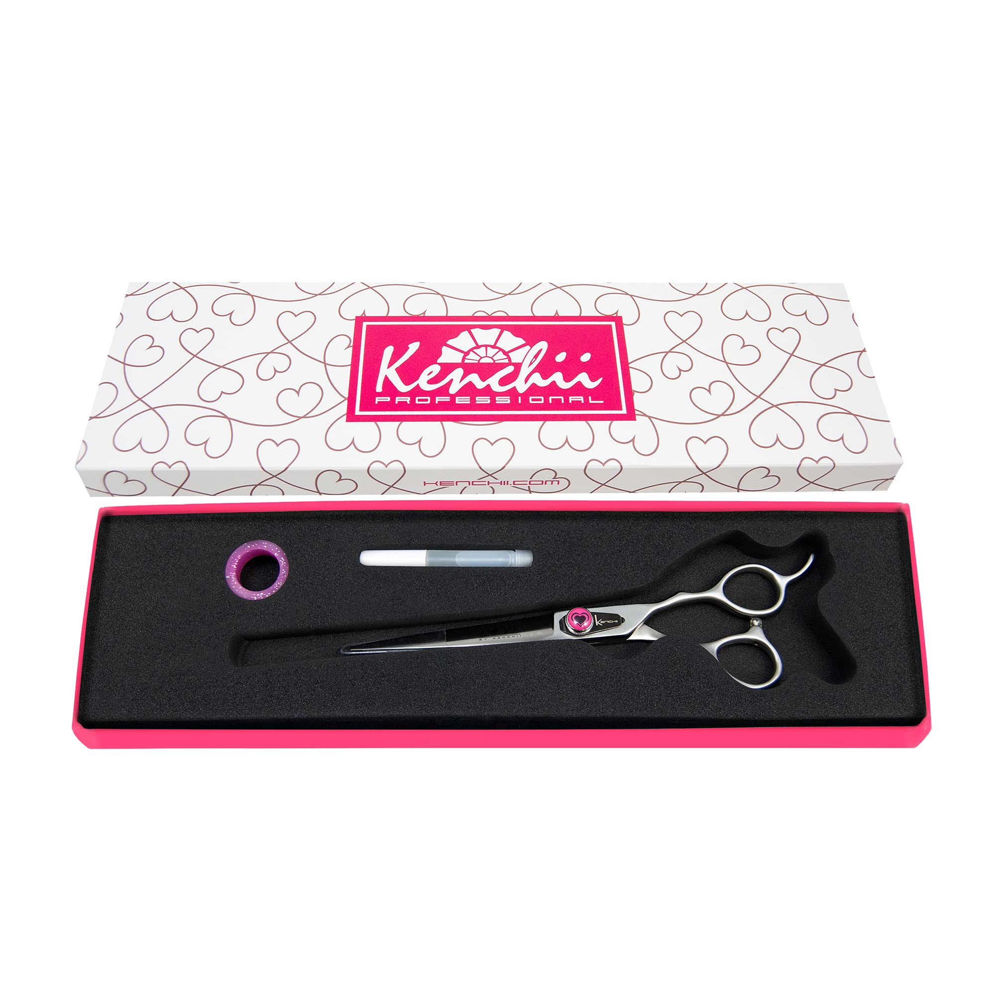 Kenchii Left Handed Dog Grooming Scissors | 7 Inch Shears | Straight Scissors For Dog Grooming | Love Collection Dog Shears | Pet Grooming Accessories | Pet Hair Trimming Scissor