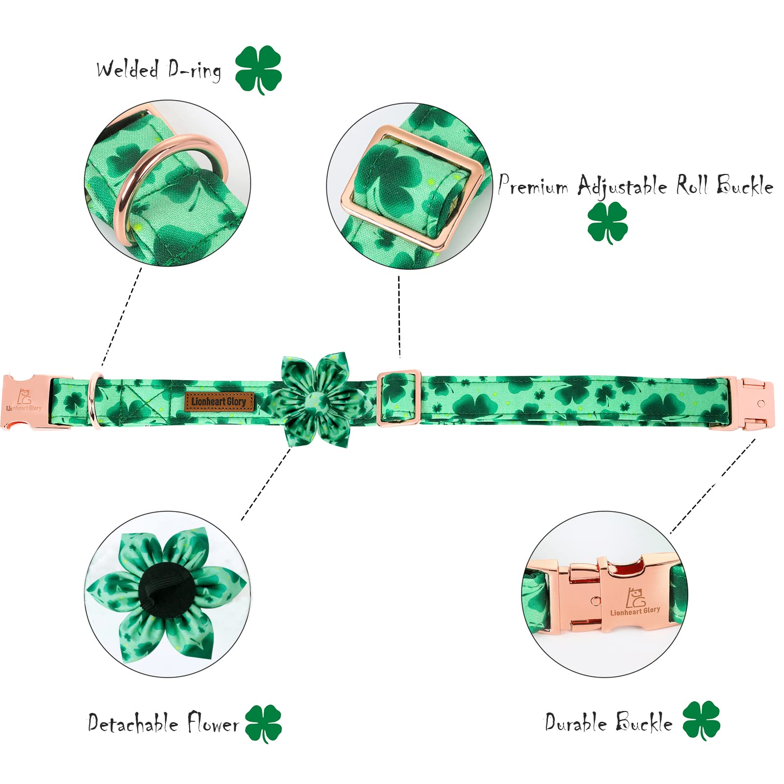 Lionheart Glory St. Patrick'S Day Dog Collar, Dog Collar With Flower, Cute Floral Pattern Pet Collar Adjustable Dog Collar For Small Dogs