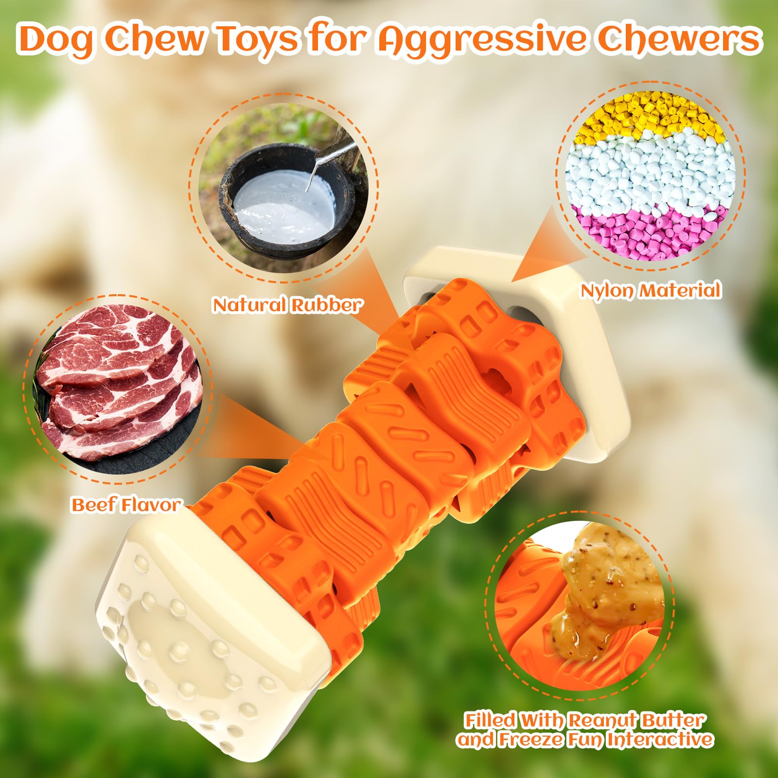 Durable Dog Toys For Aggressive Chewers - Indestructible, Interactive & Enriching Puzzle Toys (Orange, L)
