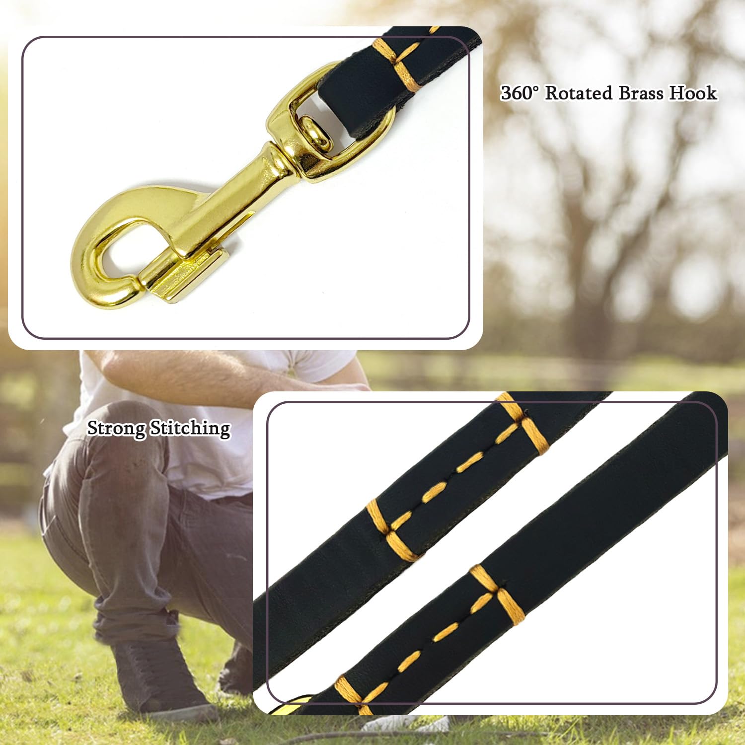 Lwbmg Leather Dog Leash For Small & Medium Dogs - 6Ft Soft Genuine Leather, 3/8'' Width, Black