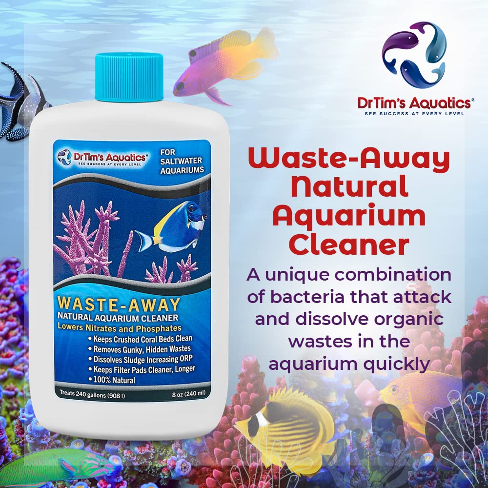 DrTim's Aquatics Saltwater Waste-Away - Natural Fish Tank & Aquarium Waste Management Solution for Dissolving Cleaning Organic S