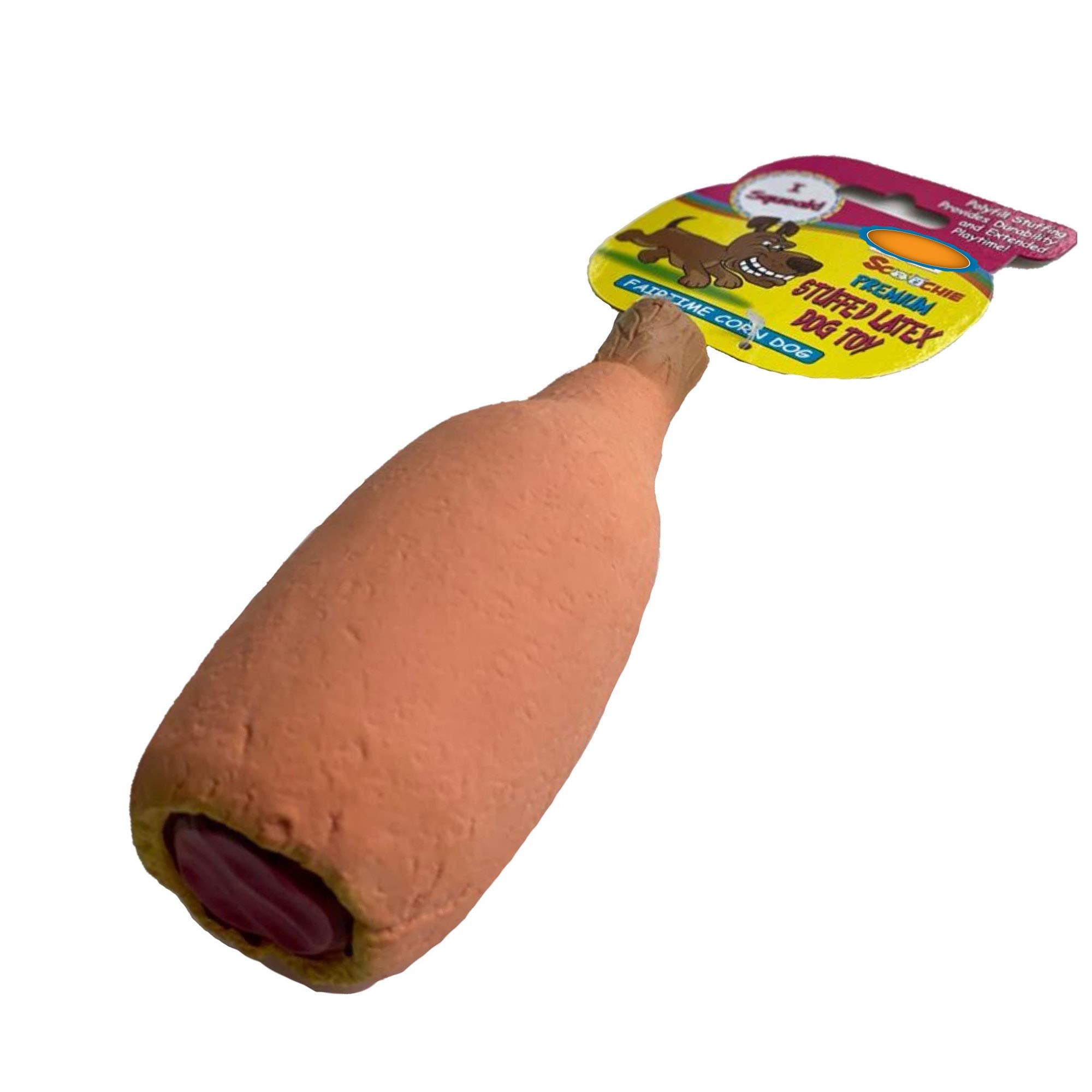 Scoochie Premium Dog Toy | Stuffed Latex Fairtime Corn Dog | 6.5 Inch