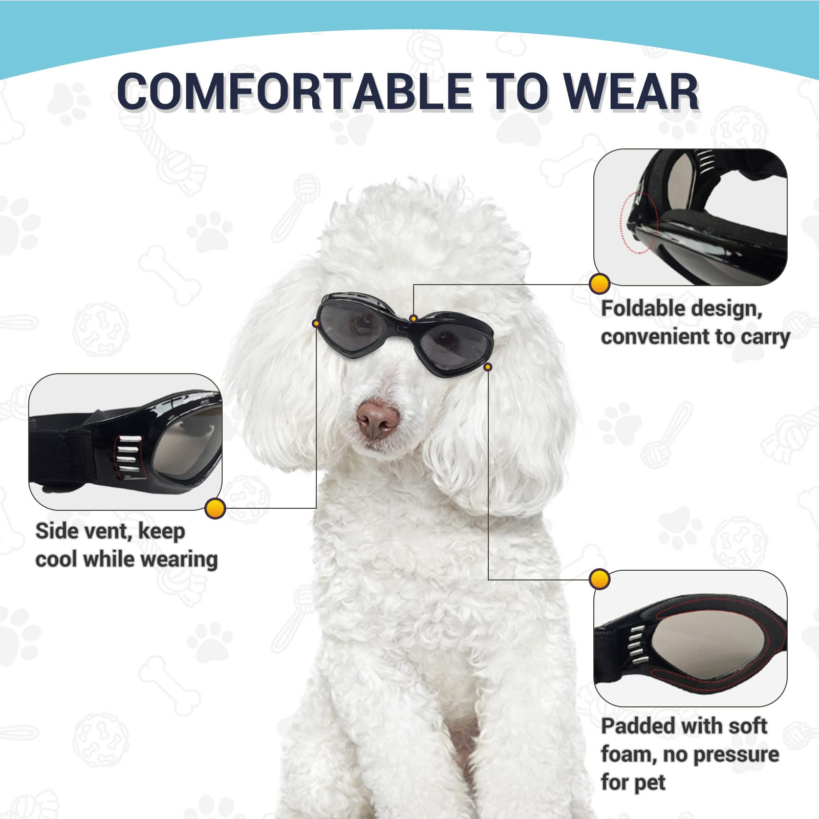 Petleso Dog Goggles Medium Breed, Dog Sunglasses For Medium Dogs Eye Protection Windproof, Black