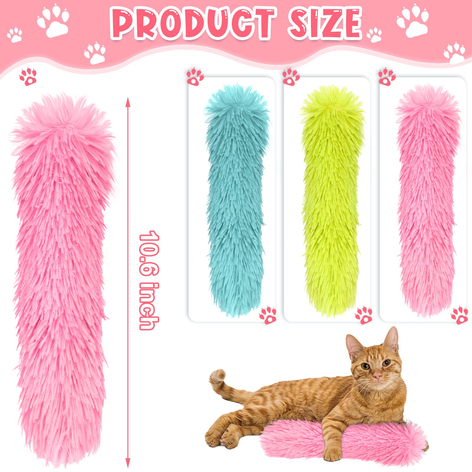 Civaner 6 Pcs Catnip Toys Interactive Cat Kicker Toy Plush Fabric Kick Sticks Chasing Chewing Exercising Filled Chew For Puppy Kitty (Grass Green, Blue, Pink, 10.6 Inch)