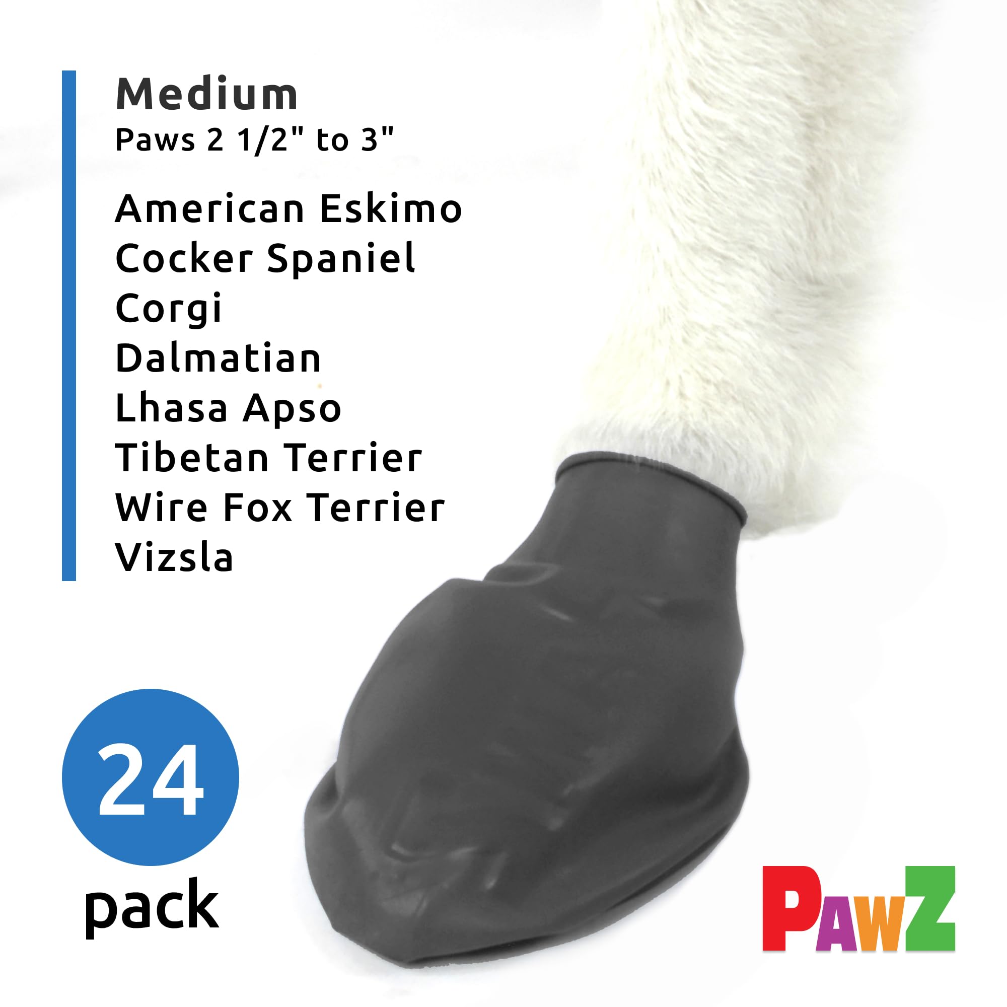 PawZ Rubber Dog Boots for Paws up to 3'', 24 Total (2 Packs of 12) - All-Weather Dog Booties for Hot Pavement, Snow, Mud, and Ra