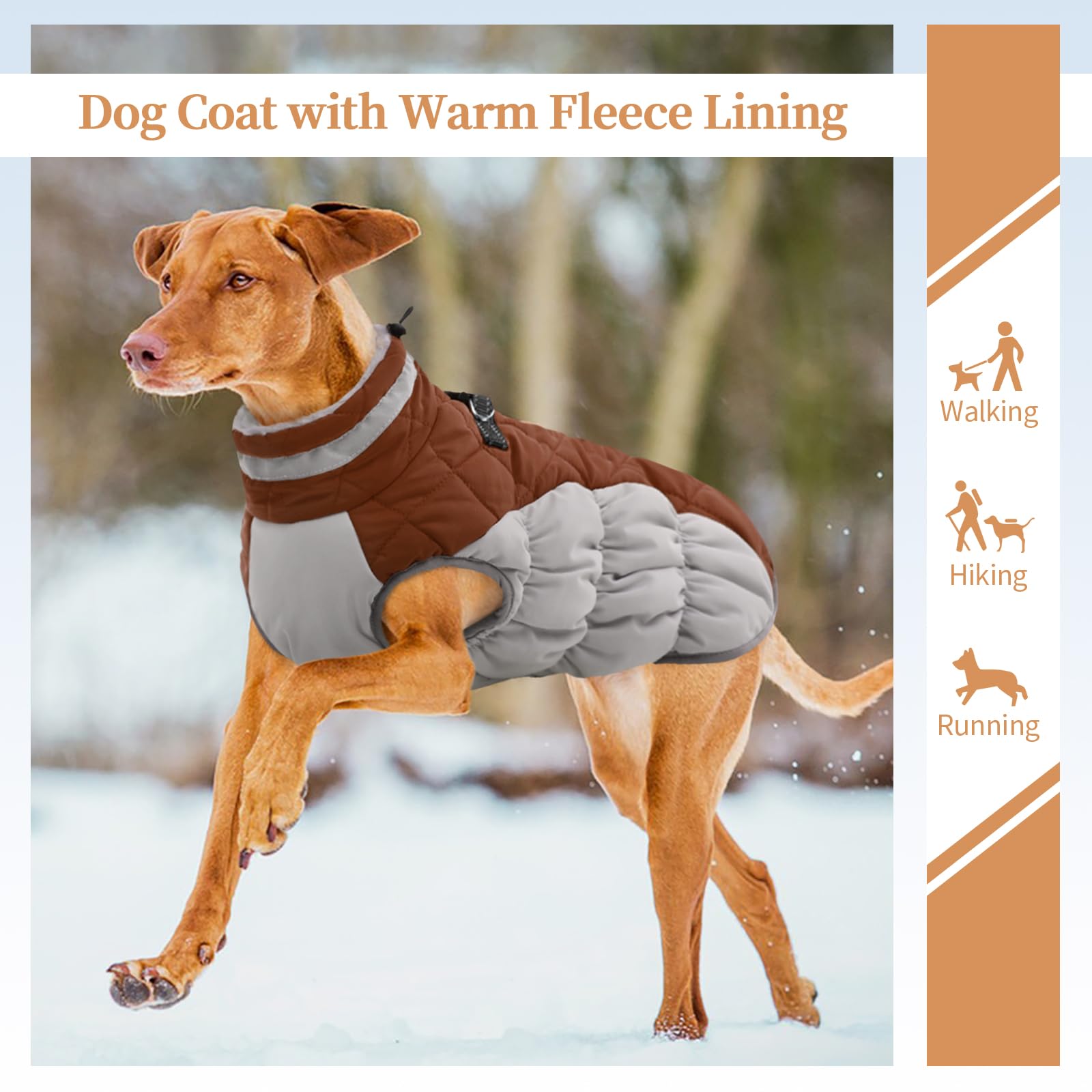 Ouobob Dog Winter Jacket Cozy Reflective Waterproof Dog Coat Windproof Warm Pet Garment, Comfortable Cold Weather Fleece Apparel Outfits With Zipper Closure For Small Medium Large Dogs Puppy Walking