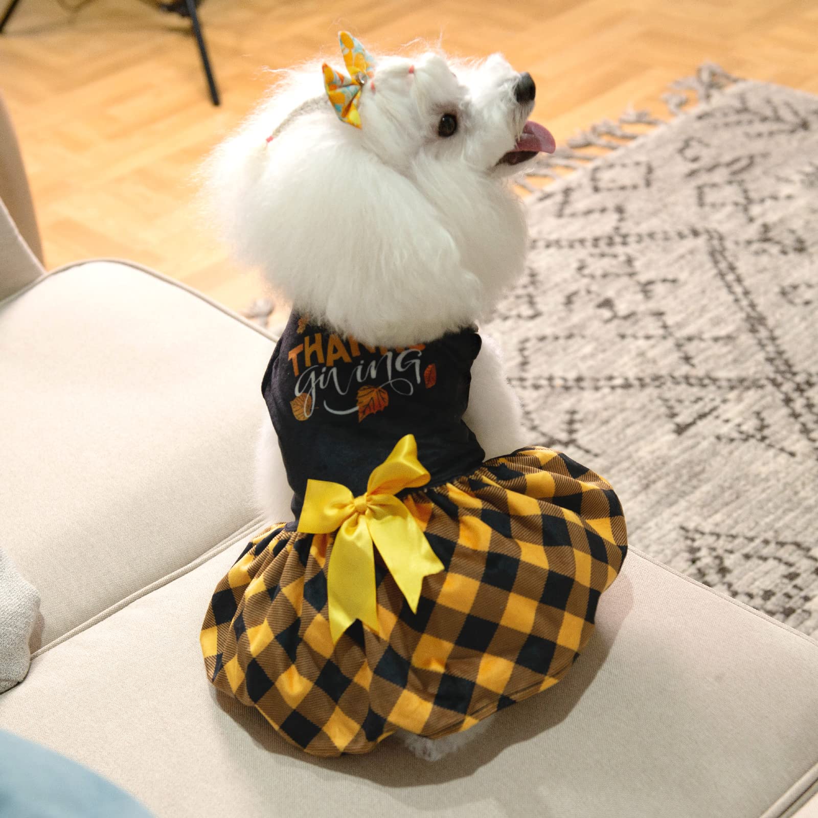 Cutebone Elf Dog Dresses Velvet Holiday Small Dogs Clothes Onesie Pet Apparel Girl Puppy Skirt With Bow Hair Rope Cva55S-D