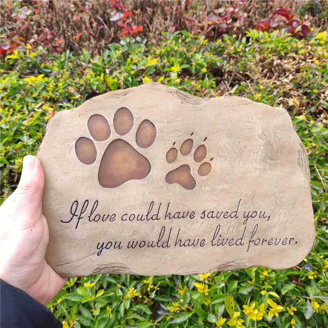 Kexmy Pet Memorial Stone Grave Marker For Dog Or Cat, Pet Dog Garden Stone For Outdoor Backyard Patio Or Lawn,Syampathy Pet Dog Loss Gifts (Paw Print Stone)