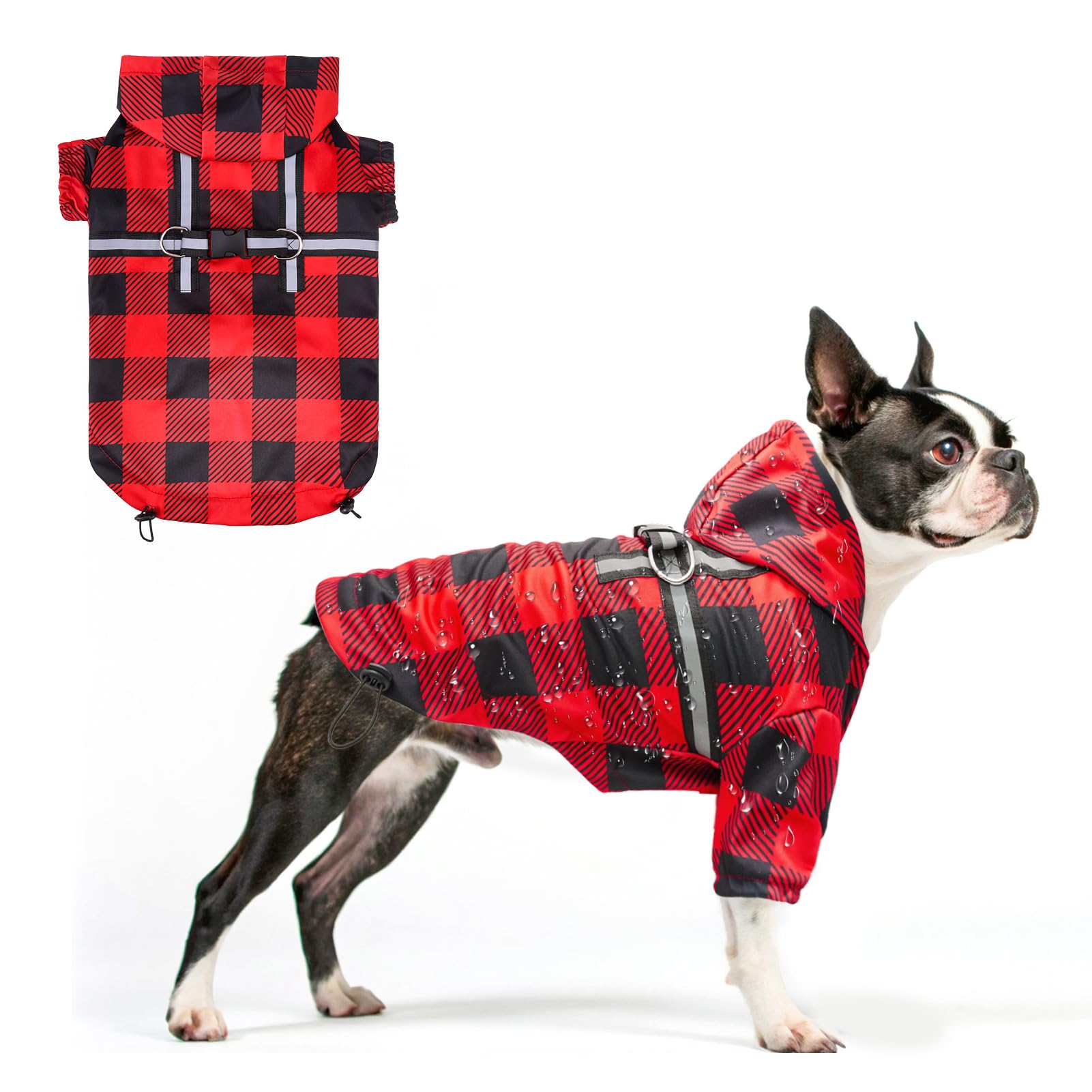 Beautyzoo Dog Raincoat Hooded With Harness Built-In, Slicker Poncho, Waterproof Dog Rain Coat For Winter Rainy Snowy Days, Buffa