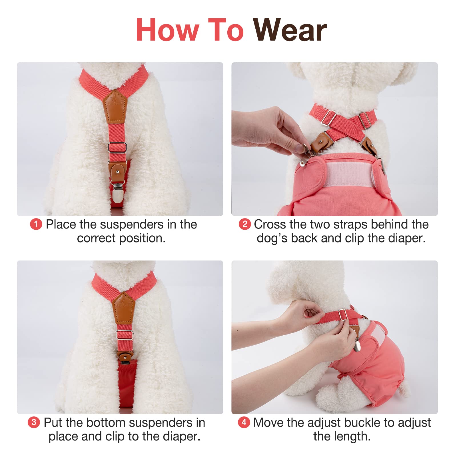 Pet Soft Dog Suspenders 2 Pieces Female Dog Diaper Suspenders For Dogs Diaper Keeper Suspender For Dog Skirt, Dog Dress (Brown & Red, Xs/S)