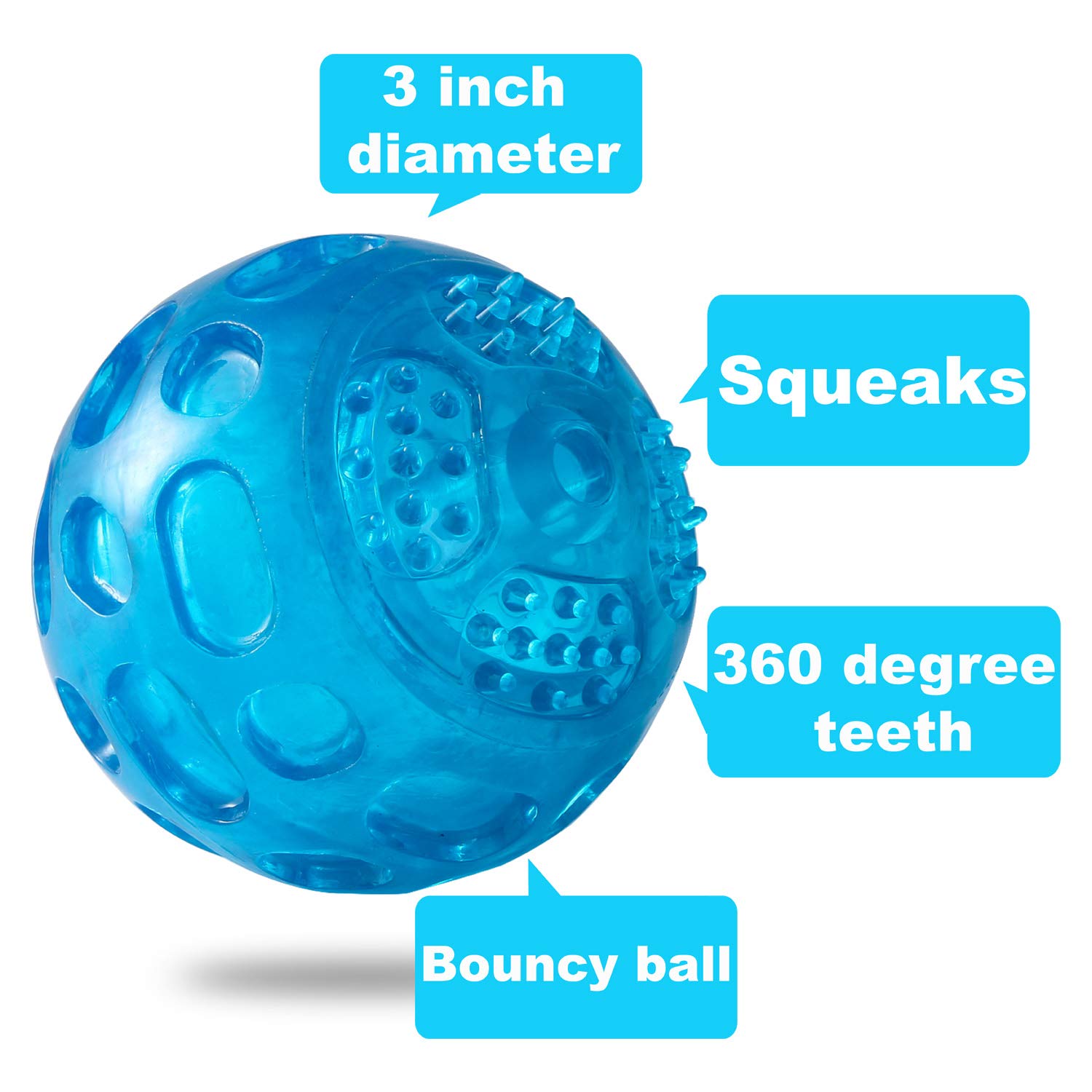 Pjdh 3 Packs Dog Balls Dog Toys, Indestructible Dog Balls For Aggressive Chewers, Balls For Medium Large Dog, Squeaky Kong Ball For Training Playing Pet Toys, 3.2Inch Dog Toy Balls, Green+Blue+Purple