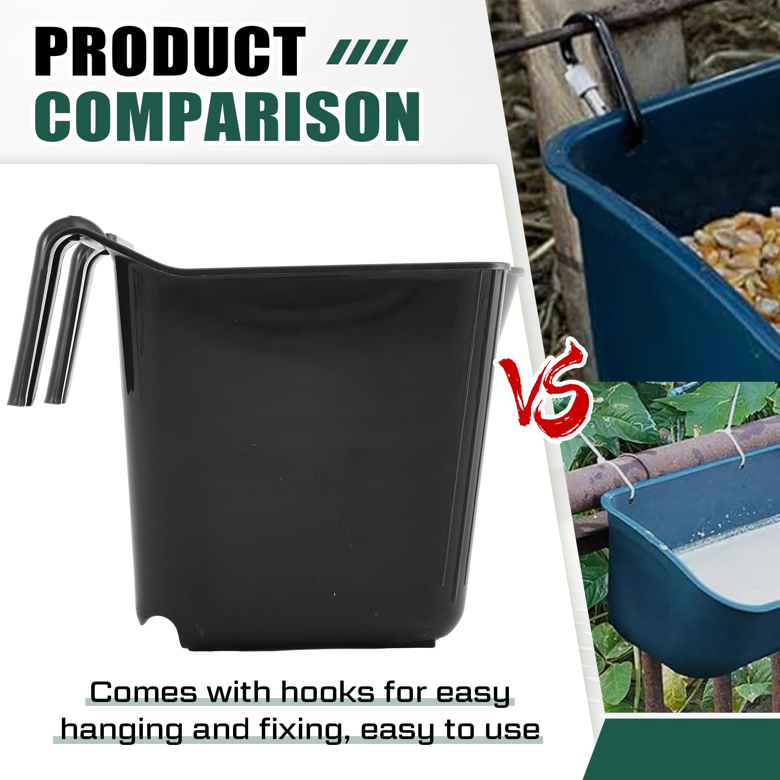 Marsui 8 Pcs 15 Quart Horse Feeders for Stall Hook Over Hanging Fence Hay Feeder Mountable Livestock Plastic Feed Bucket for Far