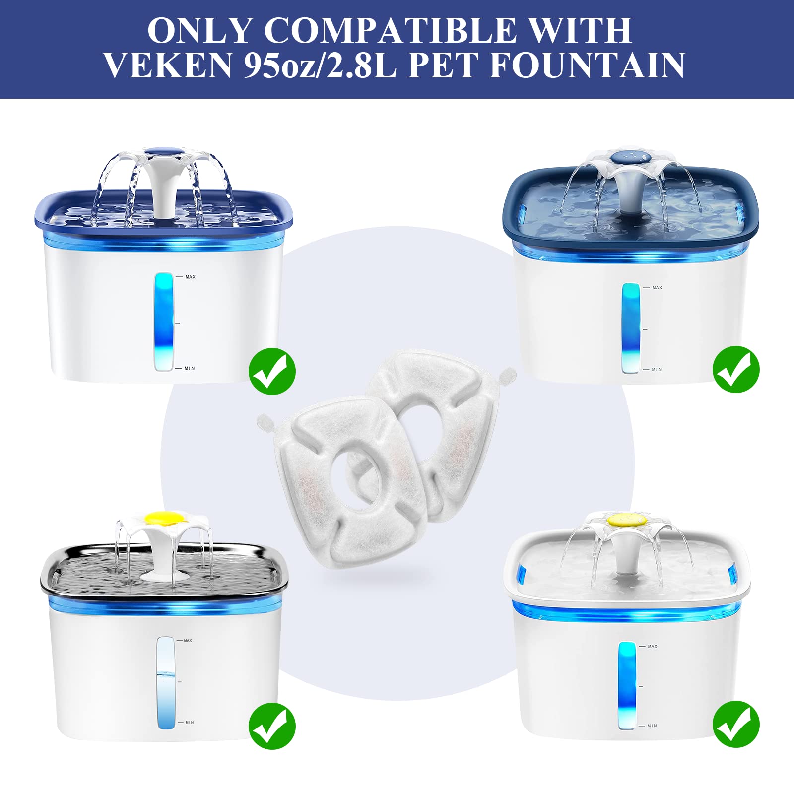 16 Pcs Cat Fountain Replacement Filters:8 Pack Cat Water Fountain Replacement Filters & 8 Pack Pre-Filter Sponges, Pet Fountain