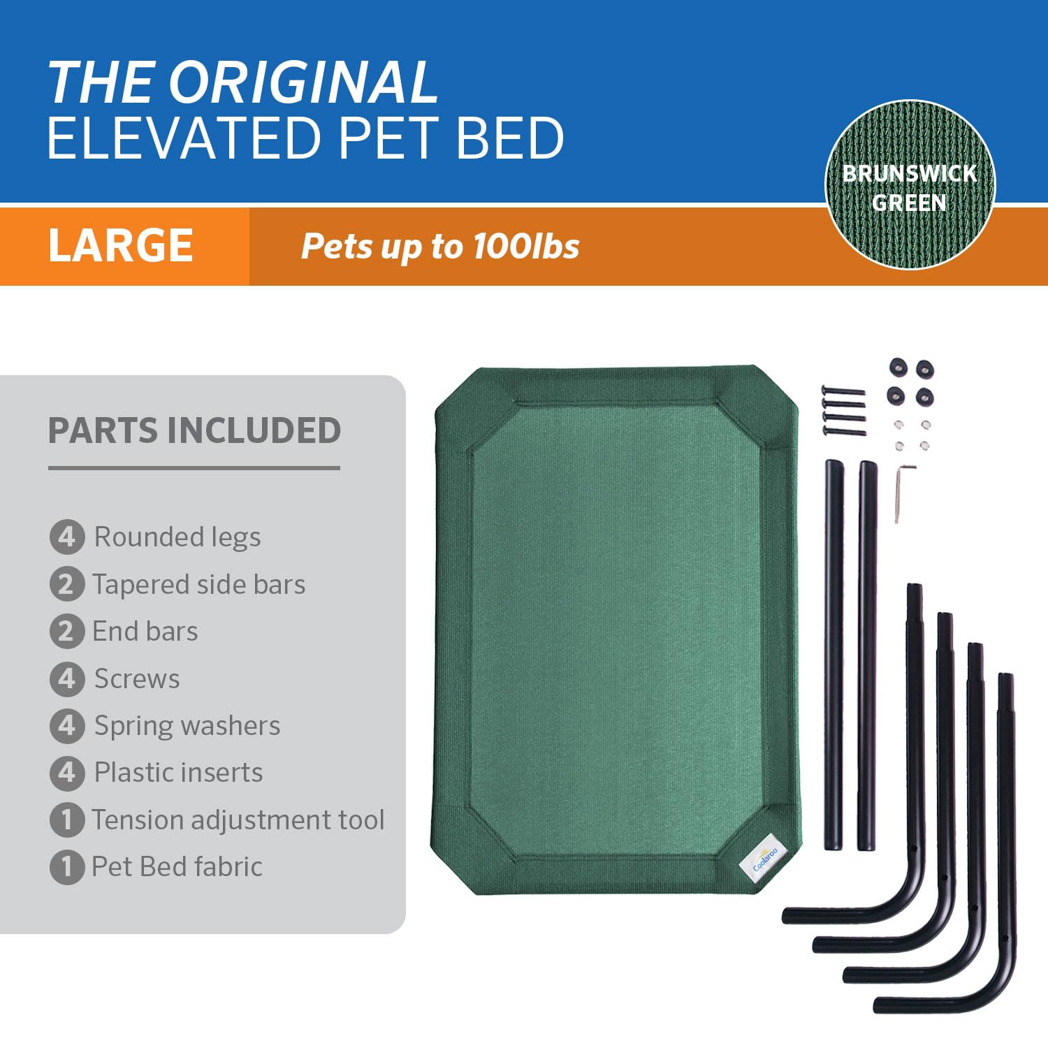 Coolaroo Gale Pacific The Original Cooling Elevated Dog Bed, Indoor And Outdoor, Large, Brunswick Green, 51.00' X 31.50' X 8.00'